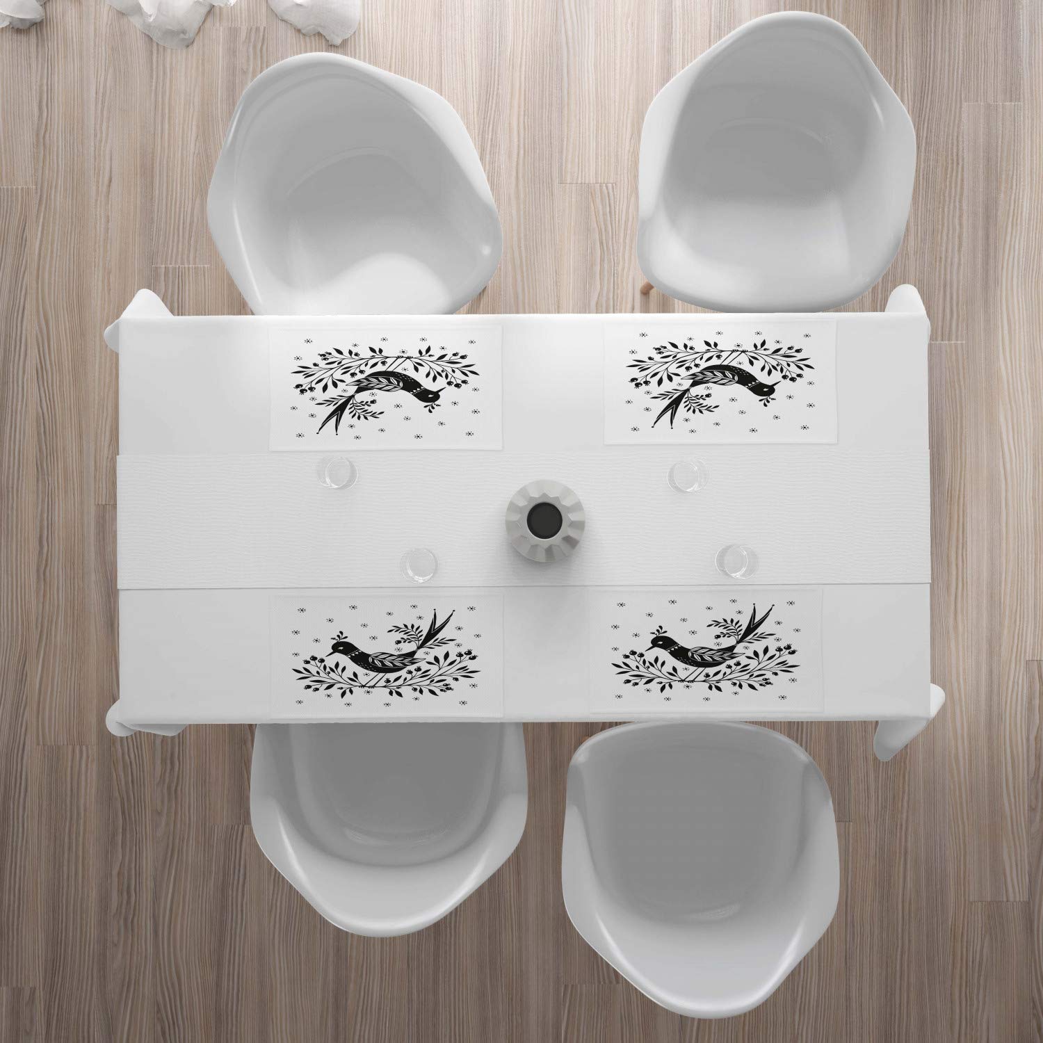 Ambesonne Folk Art Place Mats Set of 4 - Monochrome Bird & Berry Branch Design with Sun Motifs - Washable Fabric Table Mats for Dining Room & Kitchen Decor - Charcoal Grey & White - Perfect for Holiday Dinners & Everyday Use