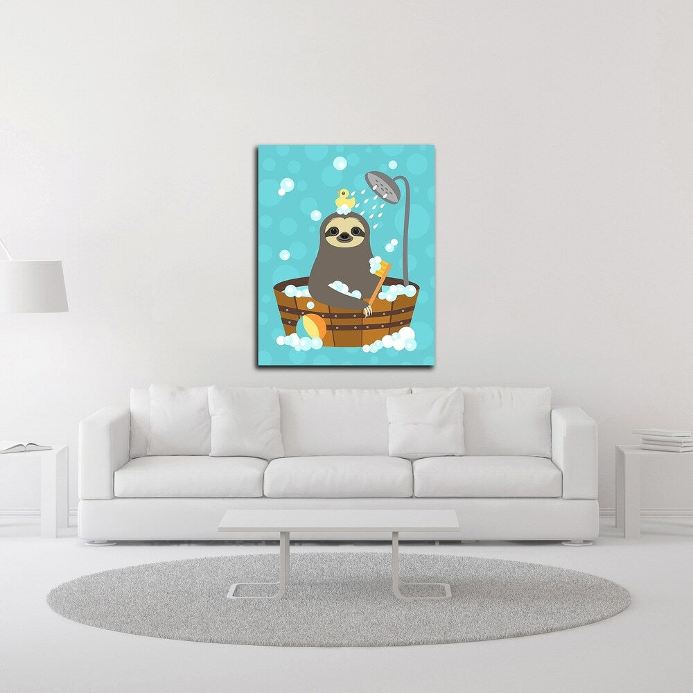 Bathing Sloth Wall Art by Nancy Lee - Premium Canvas Print Ready to Hang - Perfect for Bathroom Decor, Nursery, or Kids Room