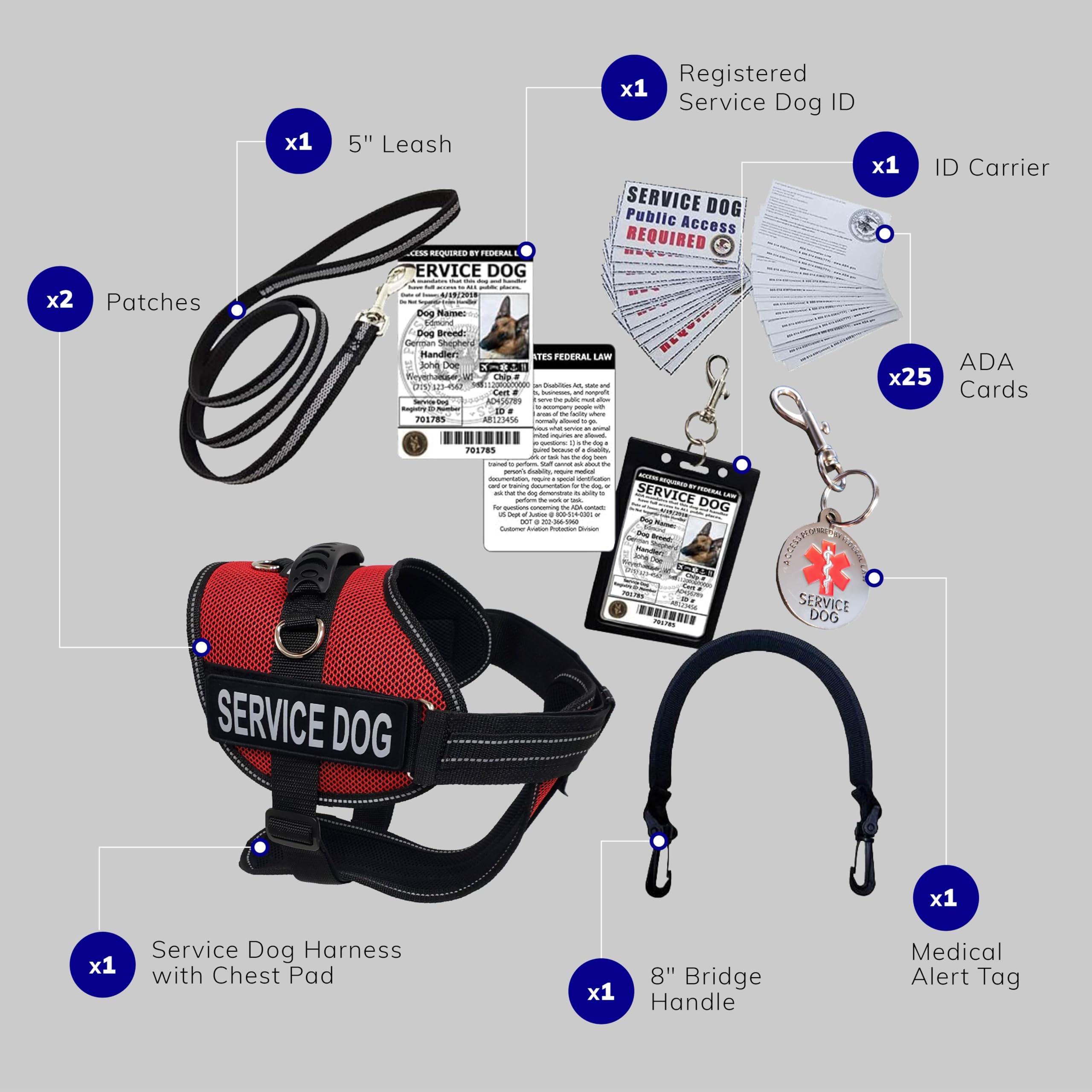ActiveDogs Small Red Service Dog Vest Harness Kit with Handle, ID Badge, ADA Cards, Medical Alert Keychain & Leash - Perfect for Therapy Dogs, Emotional Support Animals & Public Access Training