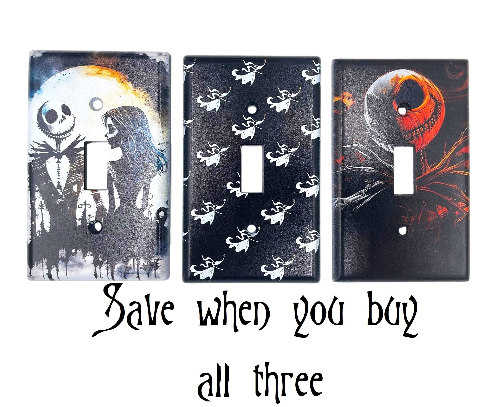 Nightmare Before Christmas Jack and Sally Light Switch Cover - Custom Halloween Skull Decor - Single Toggle Plate for Home, Office, or Dorm - Includes Zero the Ghost Dog Design