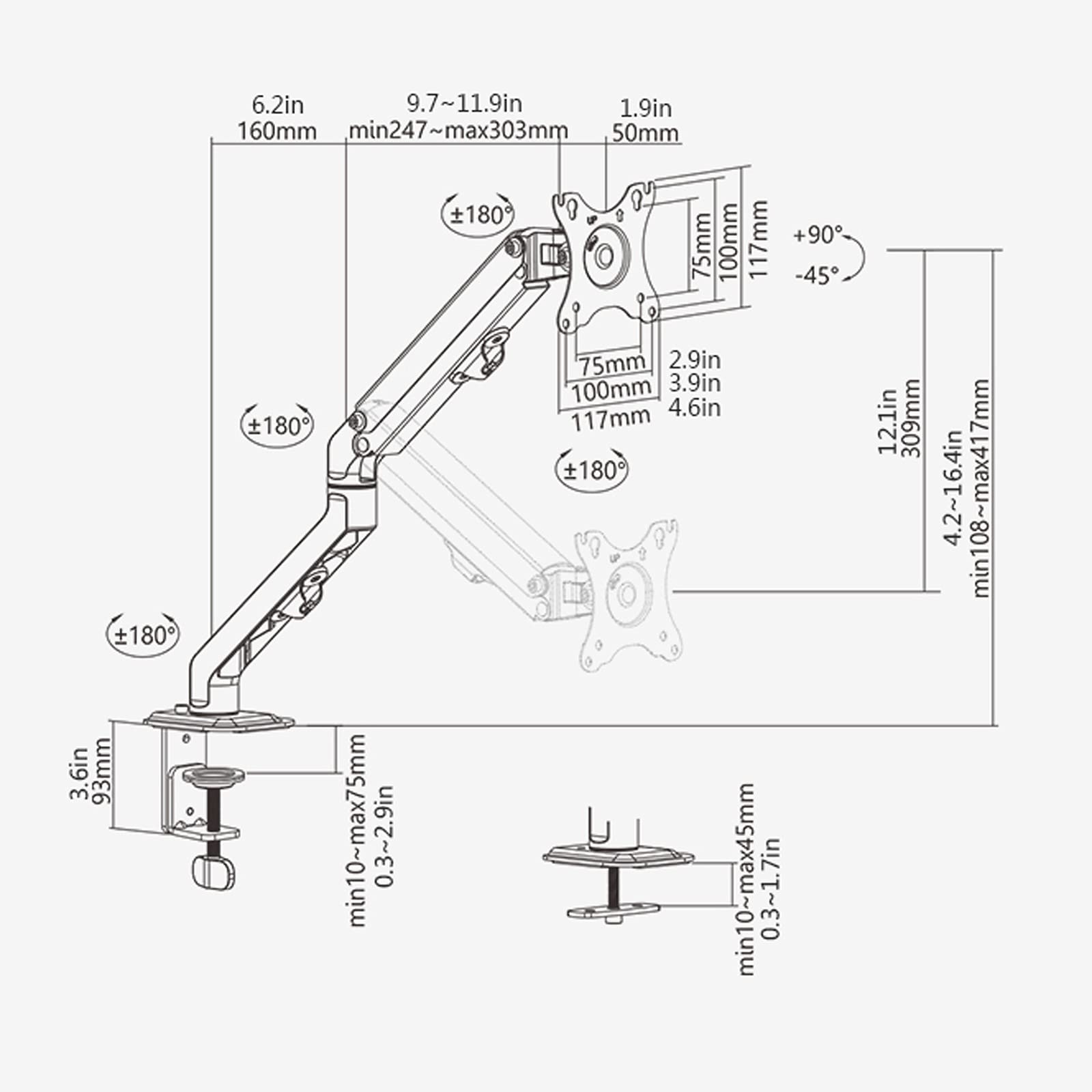 Ergonomic Single Monitor Stand with Mechanical Spring Arm - Adjustable White Desk Mount for 17