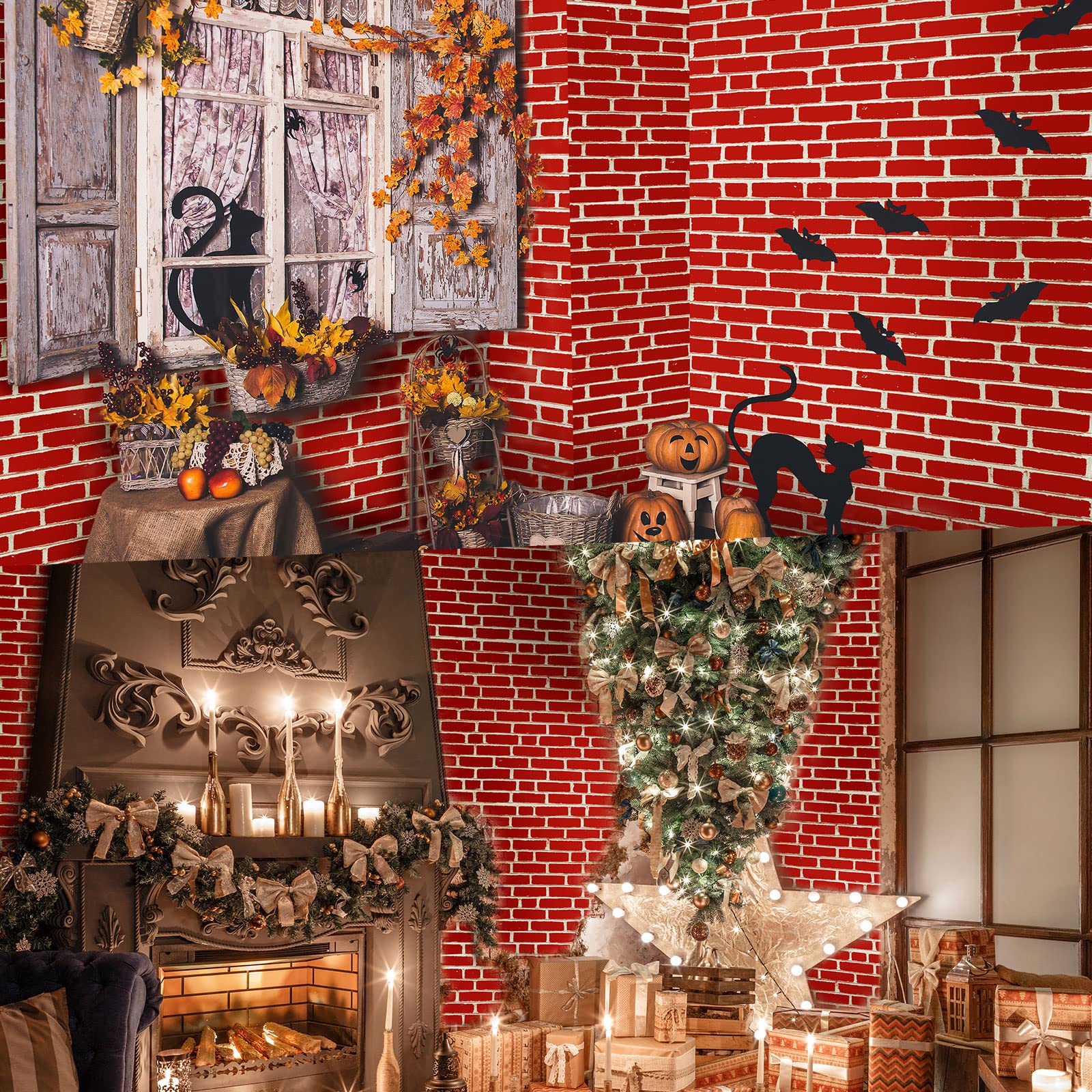 Chumia 6-Pack Brick Pattern Tablecloth & Wall Backdrop - 54 x 108 Inch Brick Stone Wall Decor for Birthday Parties, Fireplaces, Chimneys, Photo Booths & Home Decor