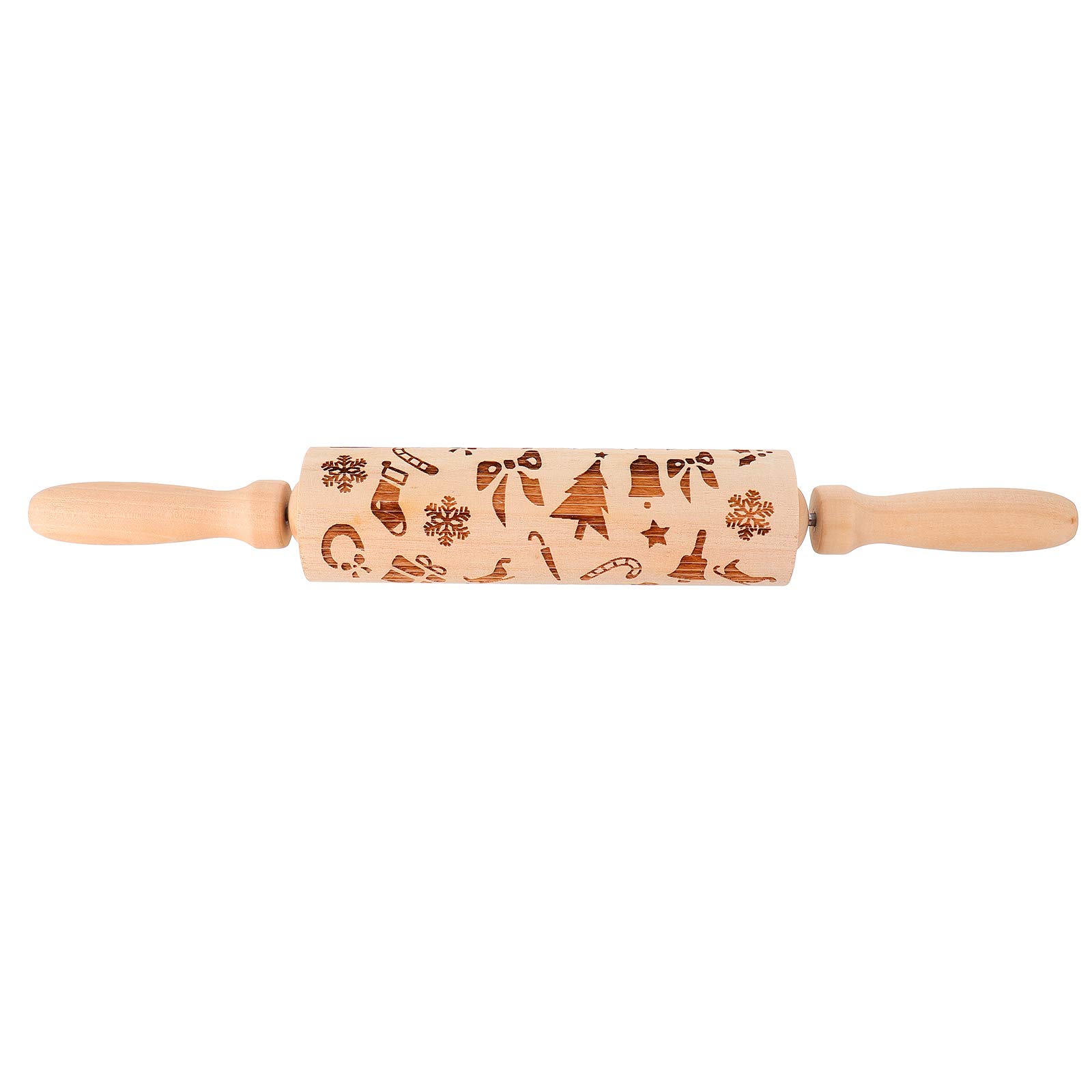 DOITOOL 1pc Wooden Christmas Cookie Rolling Pin - Holiday Baking Decorating Tool for Gingerbread, Sugar Cookies & Pastry Dough - DIY Christmas Kitchen Supplies