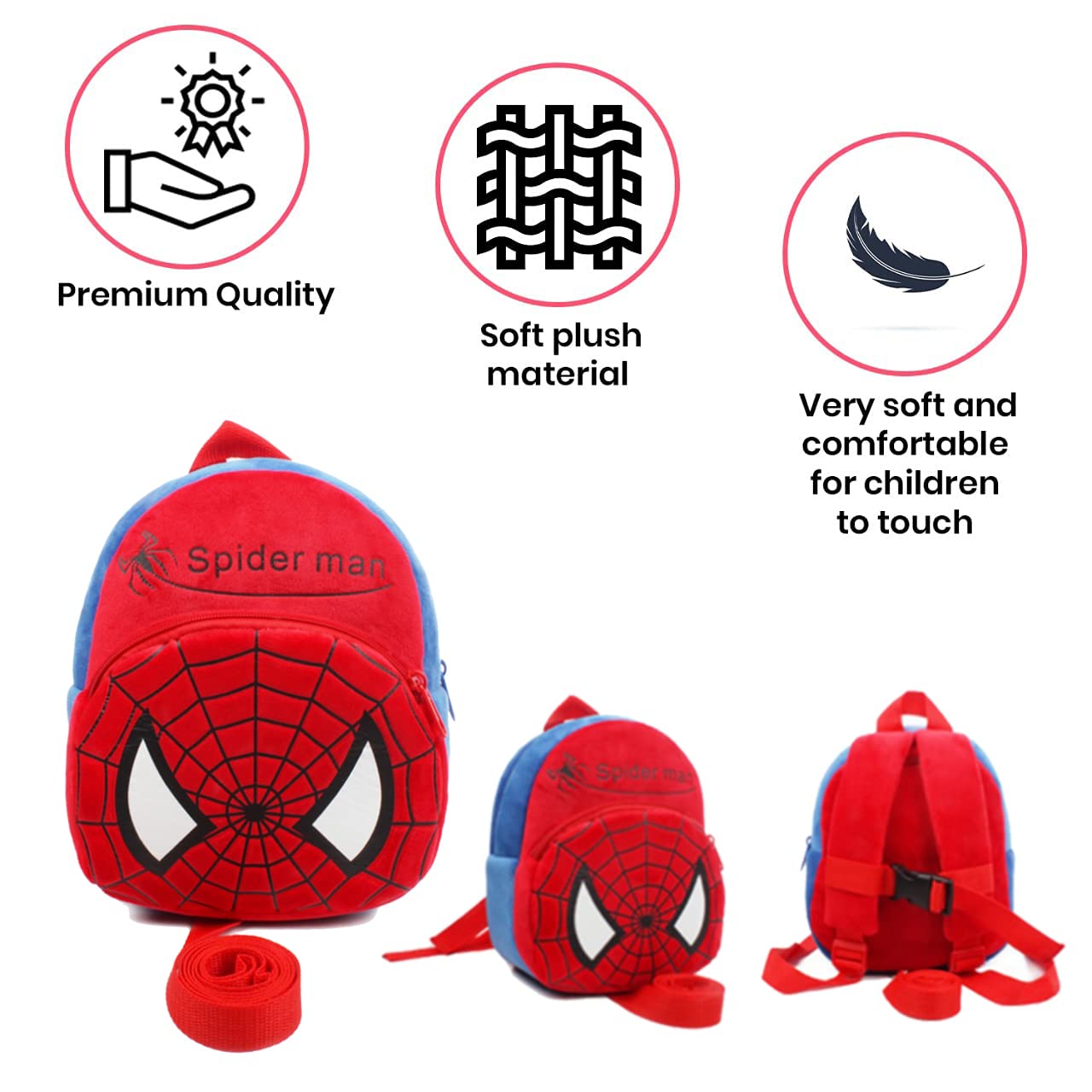 Kids Safety Walking Harness with Storage Pockets for Snacks, Phone & Keys - Adjustable Toddler Leash for Outdoor Adventures, Travel & Shopping (Red)
