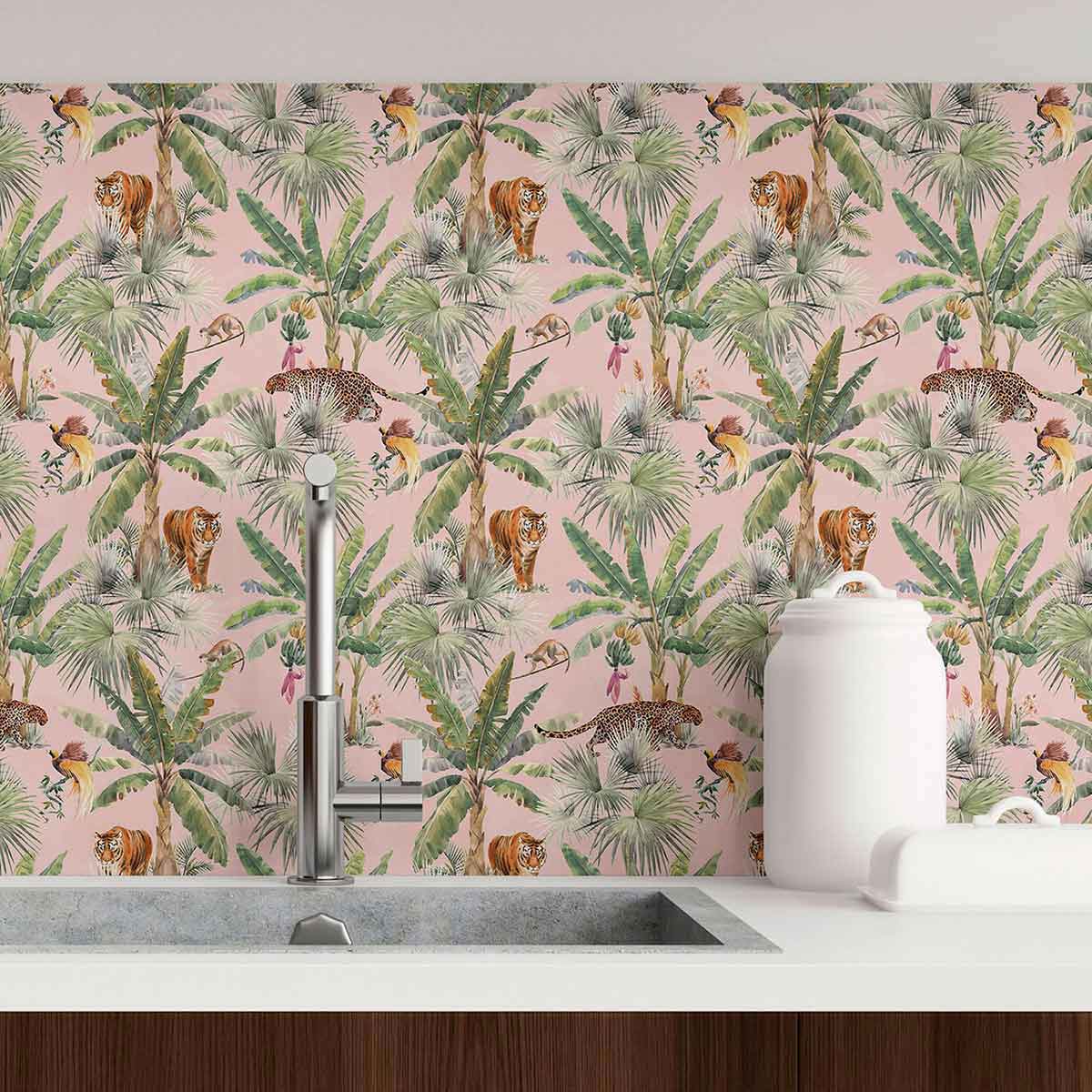 Pink Jungle Peel and Stick Removable Wallpaper - Self-Adhesive Floral Wall Decal for Bedroom, Nursery & Home Decor - Easy to Apply & Remove