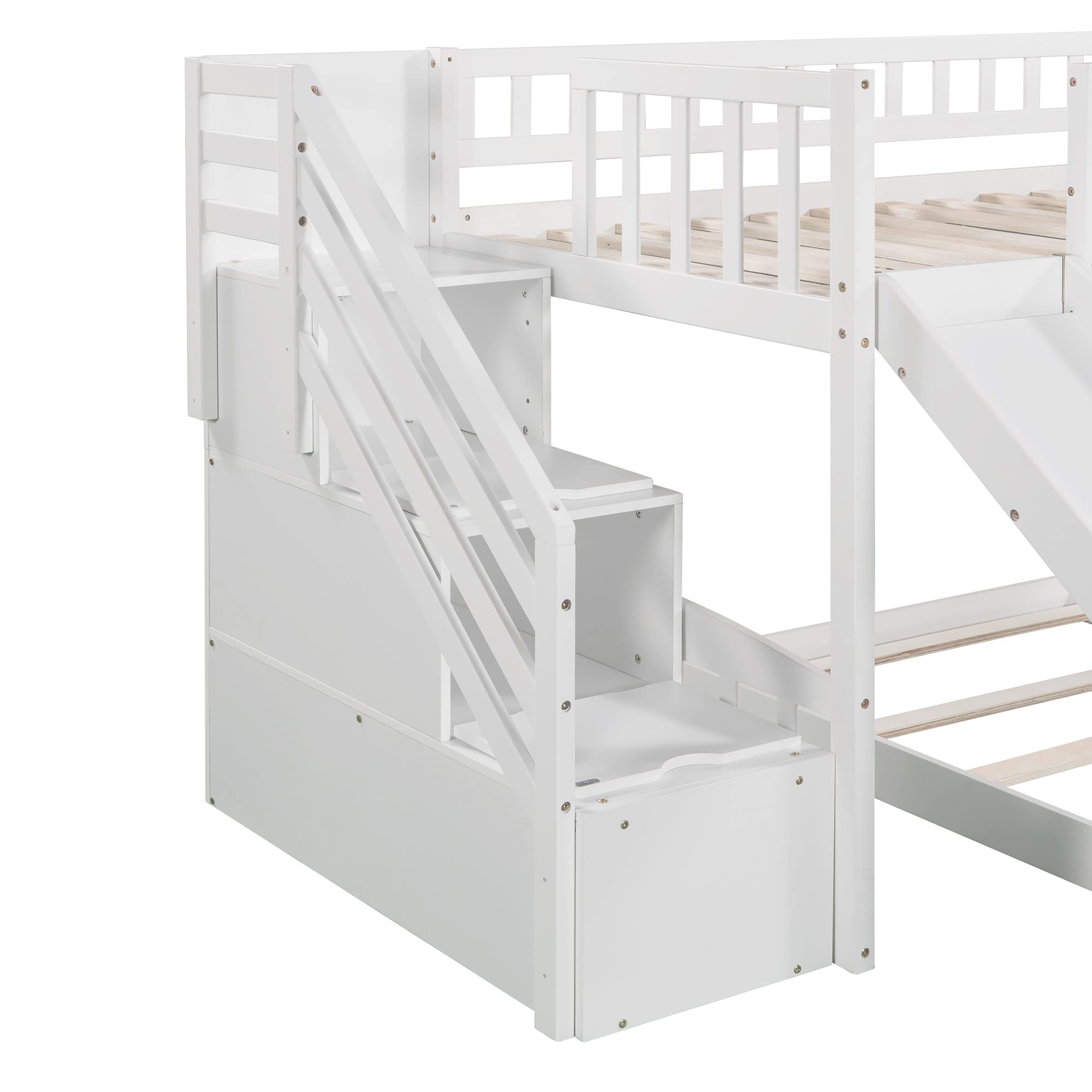 Twin Size Low Loft Bed with Convertible Slide - Twin over Twin Bunk Bed with 2 Drawers & Stairs for Kids, Boys & Girls | Space-Saving Kids Bedroom Furniture for Small Rooms & Shared Sibling Spaces