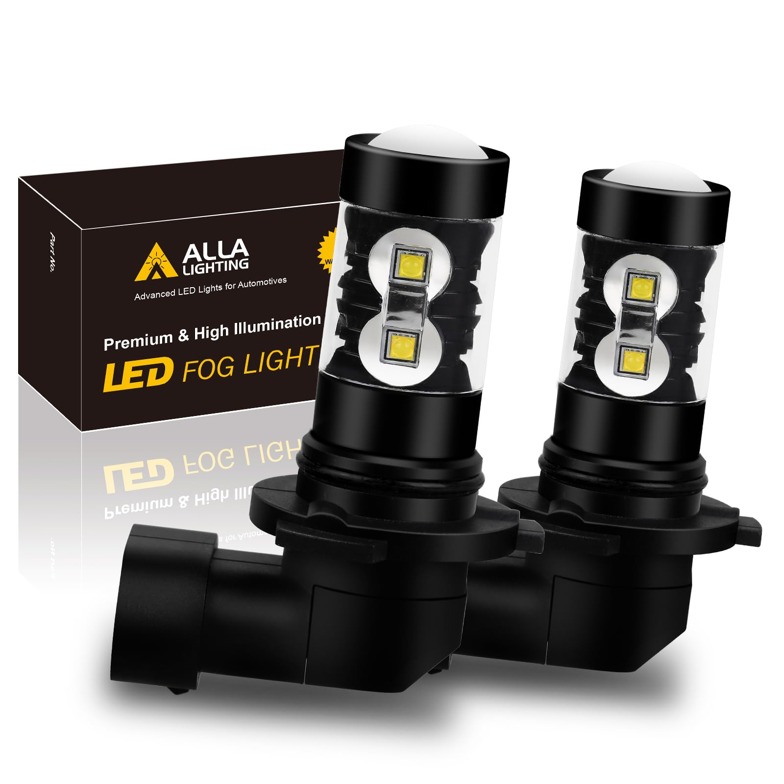 Alla Lighting 2400 Lumens 9006 HB4 LED Fog Light Bulbs - 6000K Xenon White Super Bright Fog Lamp Replacement for Cars, Trucks - Perfect for Night Driving & Off-Road Adventures