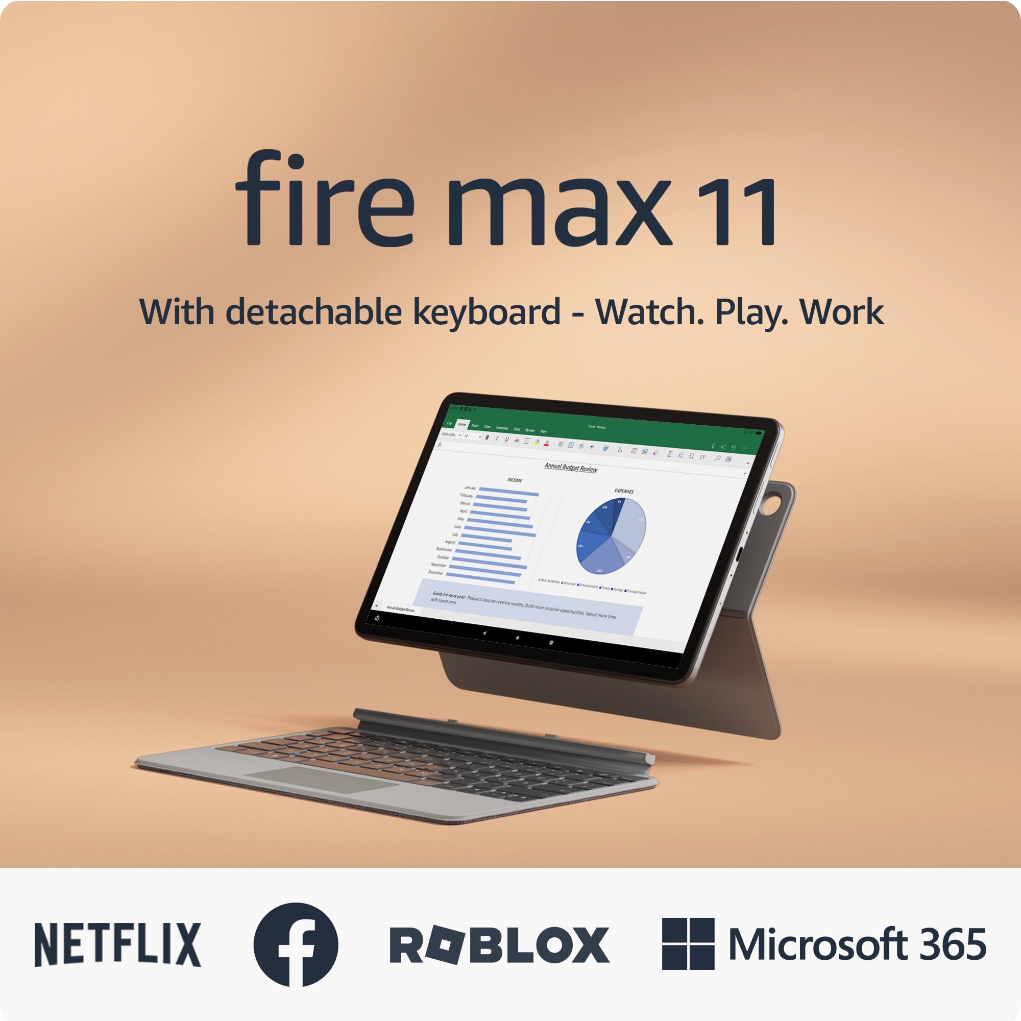 Amazon Fire Max 11 Tablet (2023 Newest Generation) with Keyboard Case Bundle - Octa-Core Processor, 4GB RAM, 64GB Storage, 14-Hour Battery Life - Grey (No Ads) - Perfect for Work, Study & Entertainment