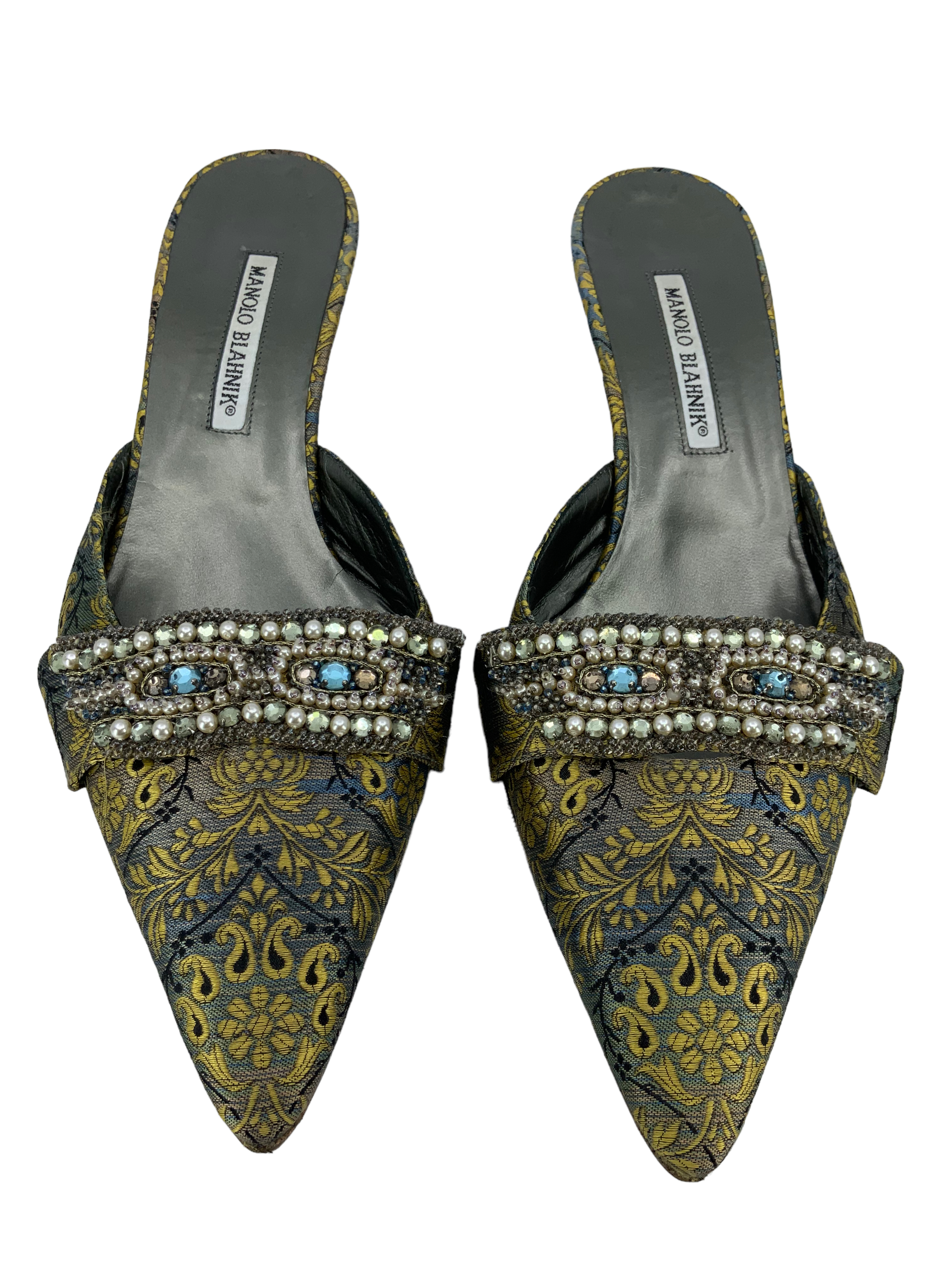 Manolo Blahnik Women's Size 11 Printed Jacquard Embellished High Heel Pumps - Perfect for Weddings, Parties & Special Occasions
