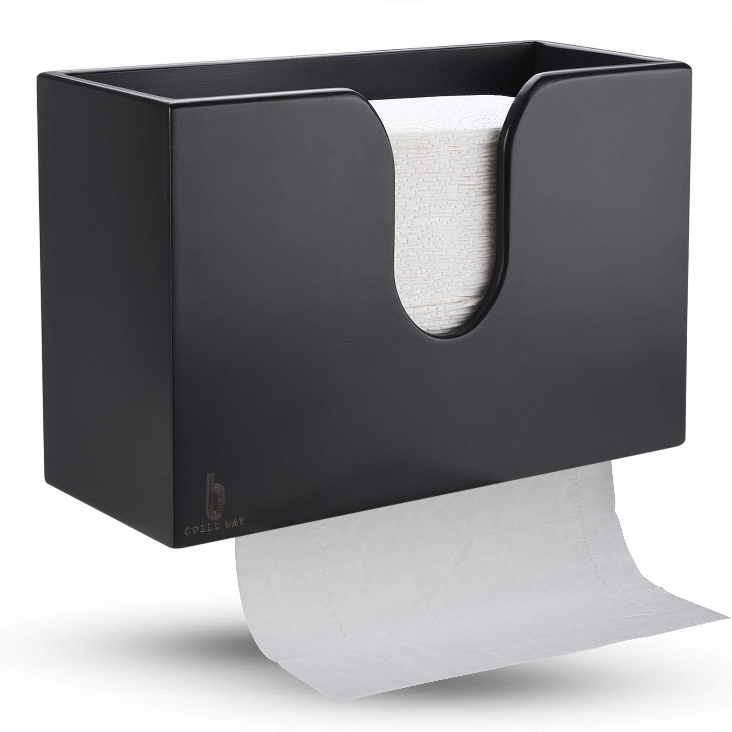 Eco-Friendly Bamboo Paper Towel Holder - Wall Mount or Countertop Dispenser for Kitchen, Bathroom & Commercial Use - Fits Multifold, C Fold, Z Fold & Trifold Hand Towels (Black) - Perfect for Home, Office & Restaurant Hygiene