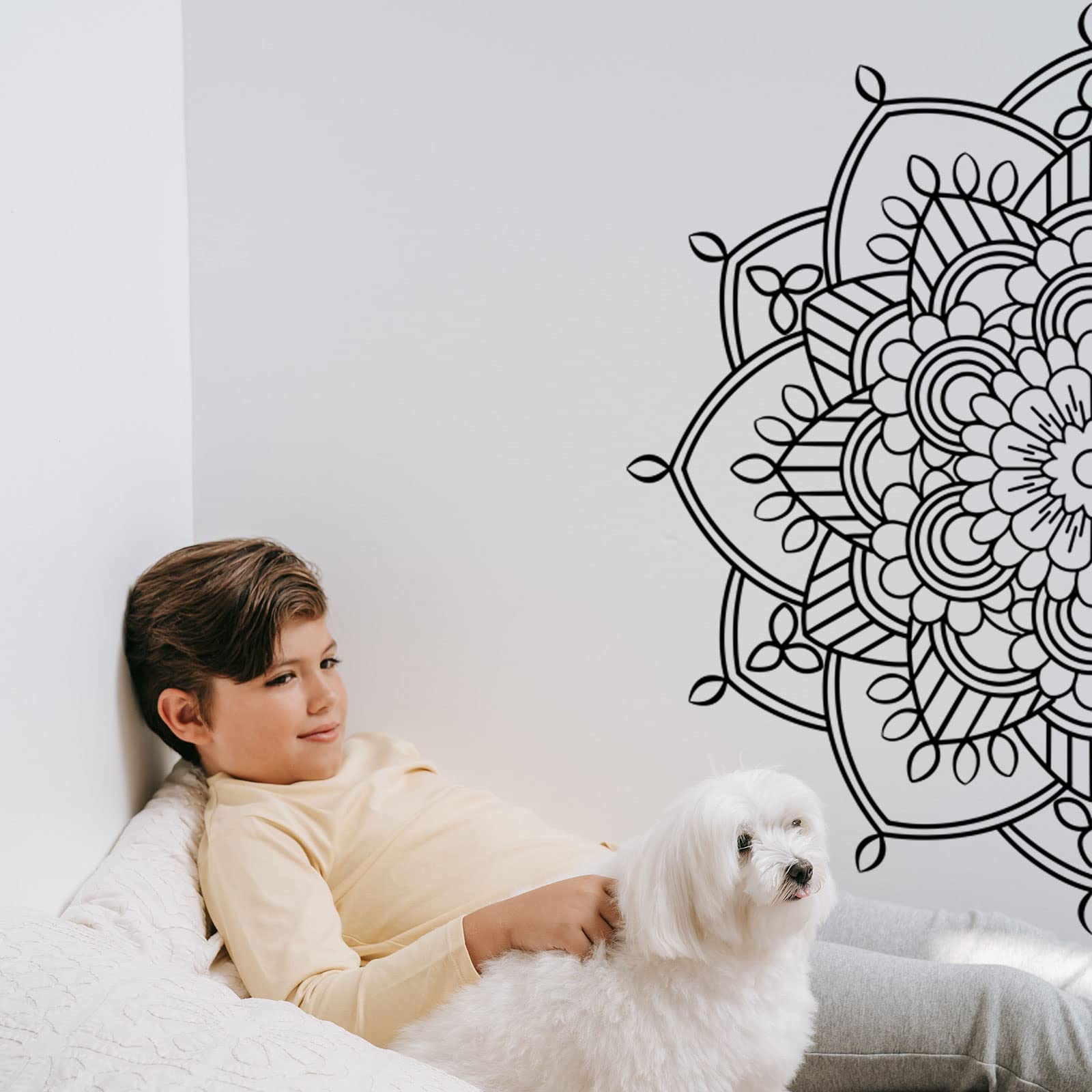 Half Mandala Wall Decal - Removable Vinyl Flower Sticker for Bedroom, Yoga Studio & Office Decor | Meditation Wall Art for Home, Cafe & Art Room | Boho Chic Decoration for Spiritual Spaces