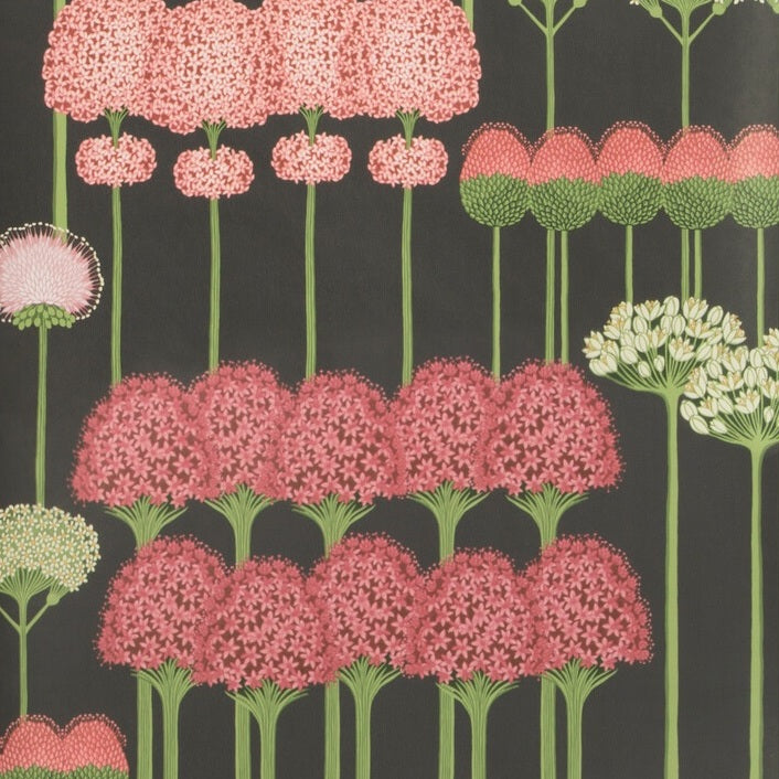 Cole & Son Allium Coral L Green Char Print Wallpaper - Vintage Floral Design for Living Room, Bedroom & Dining Room Decor