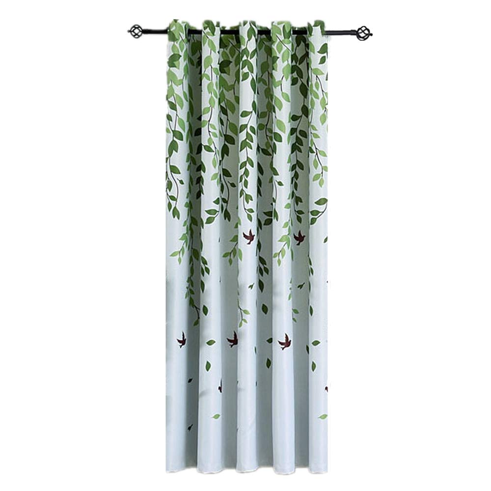 Green Spring Window Curtain Panels - Tree Leaves & Birds Pattern Light Filtering Drapes for Living Room & Dining Room Decor (1 Panel, 114