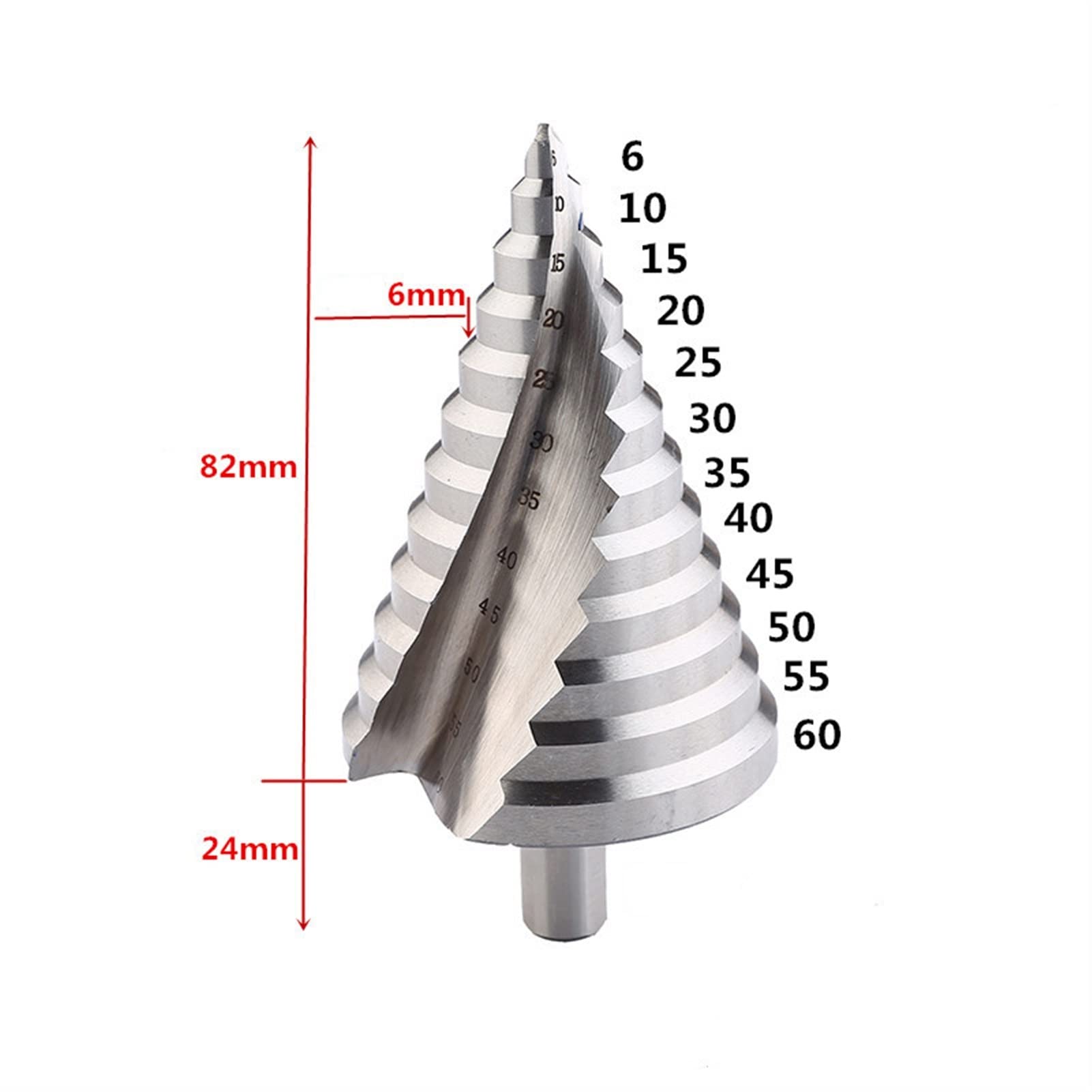 6-60mm HSS Step Drill Bit for Wood & Metal - 1pc Spiral Groove Cone Drill Bit with Round Shank (4-32mm) - Power Tool Accessories for DIY, Carpentry, Plumbing & Electrical Work