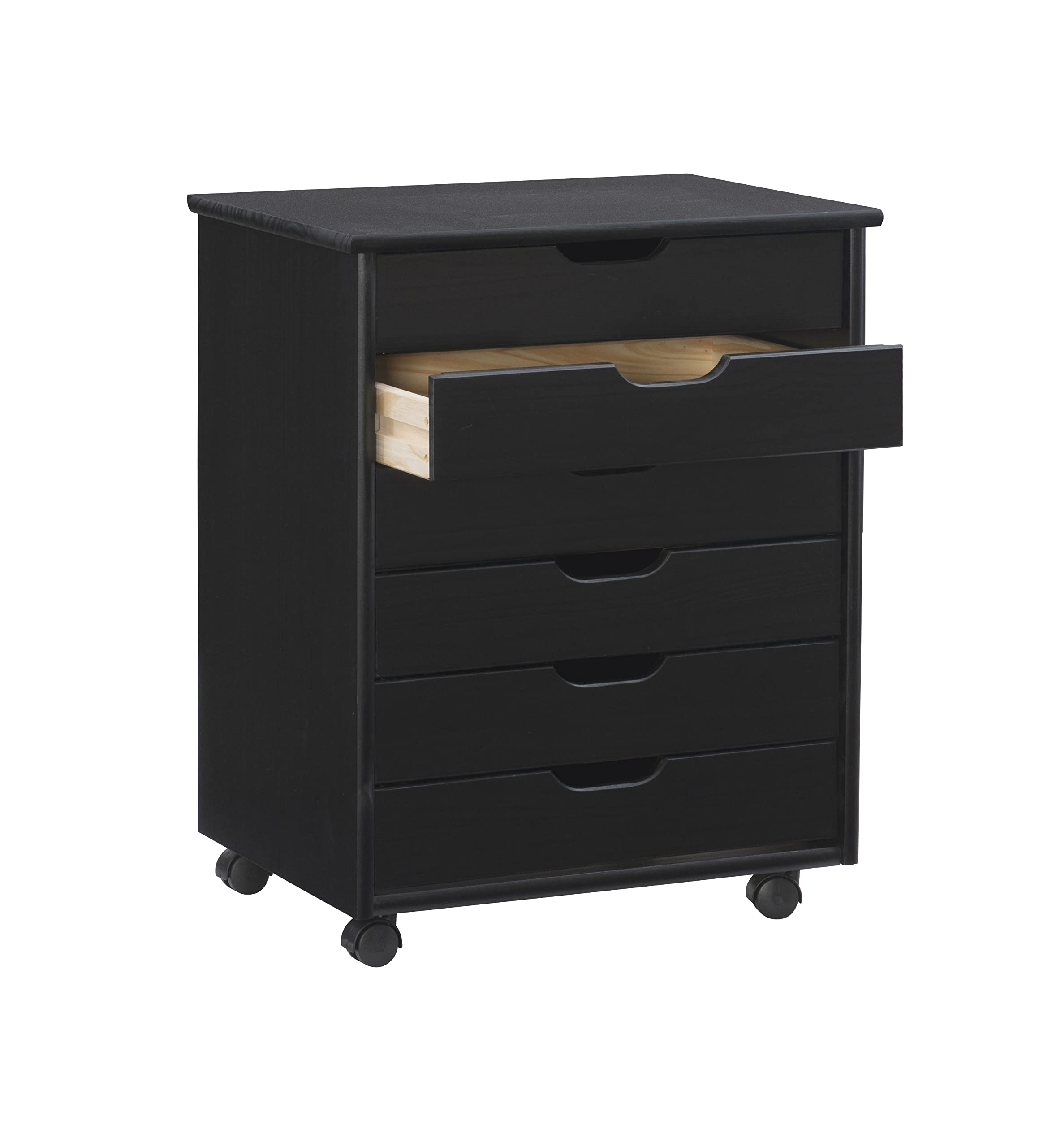 Linon Corinne Black 6-Drawer Wide Rolling Storage Cart - Perfect for Home, Office, and Craft Room Organization