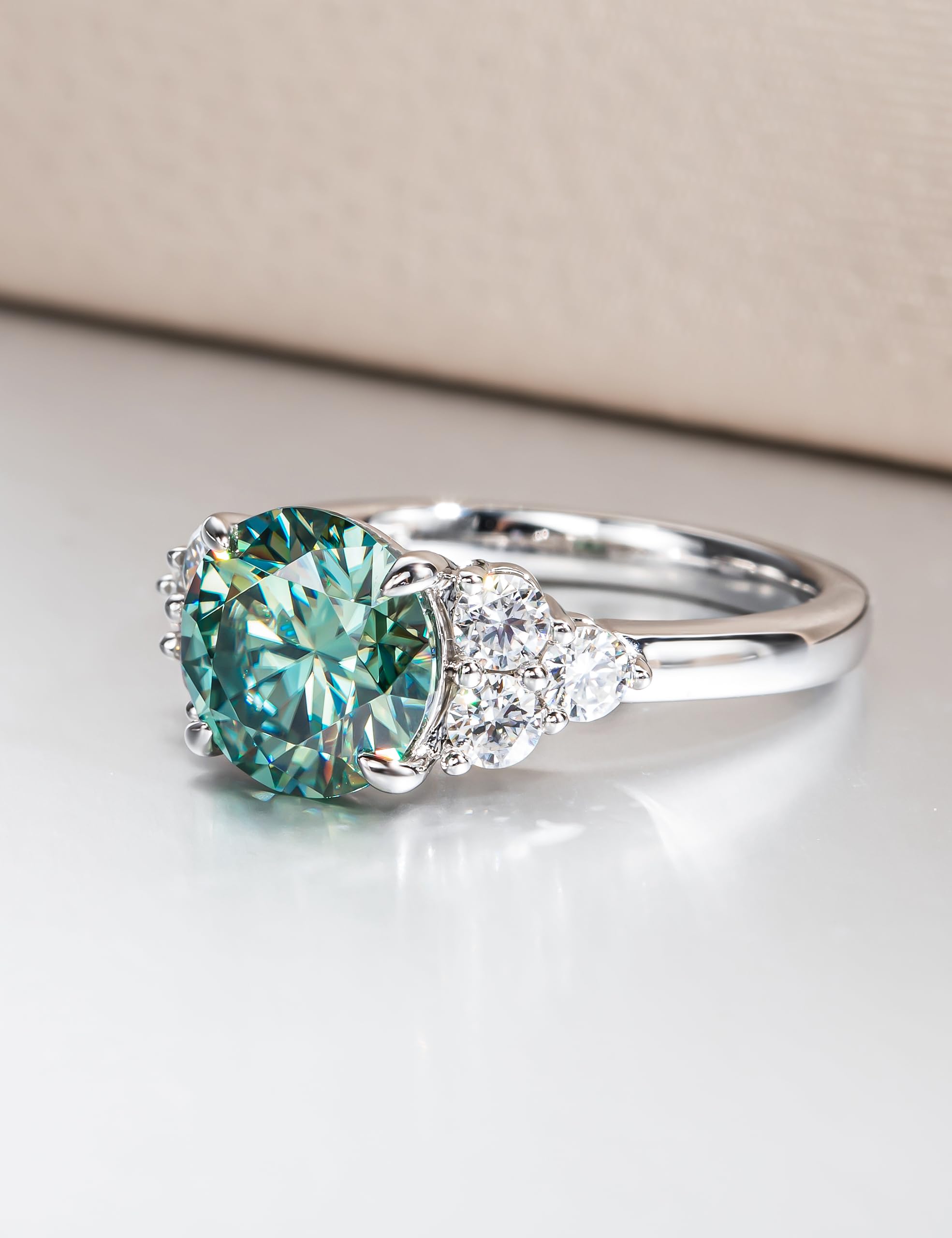 3.0 Carat Fancy Vivid Blue Green Moissanite Ring | 3.6 CTTW VVS D-Color Certified | Platinum Plated Silver Wedding Band | Elegant Engagement & Anniversary Ring for Women | Perfect for Proposals, Bridal Jewelry & Special Occasions