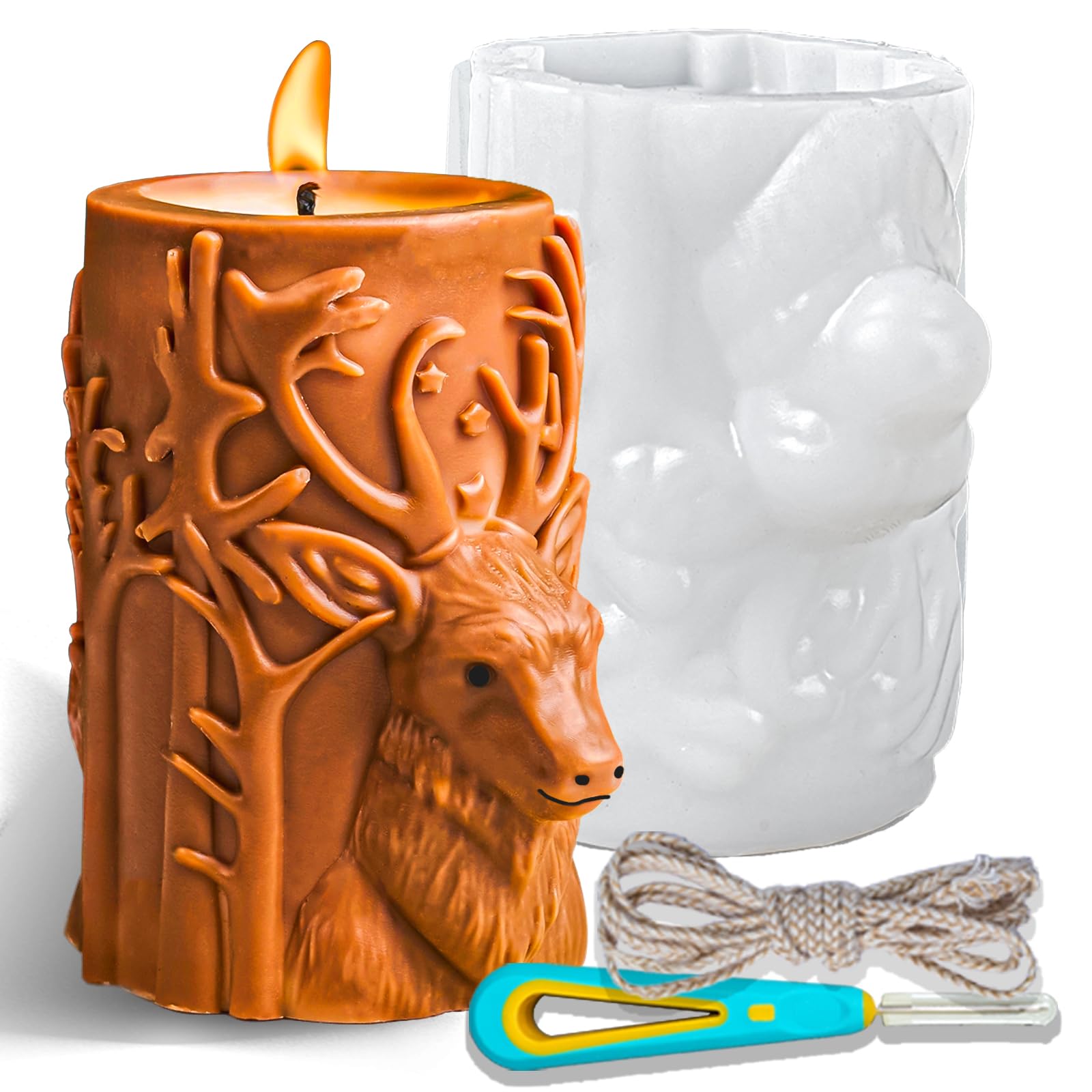 Christmas Elk & Reindeer Silicone Candle Molds Set - DIY Cylinder Pillar Wax Molds for Holiday Candle Making, Resin Soap & Plaster Crafts - Perfect for Xmas Decor, Handmade Gifts & Home Decorations (Includes Tools) - Great for Holiday Parties, DIY Projects & Festive Home Ambiance