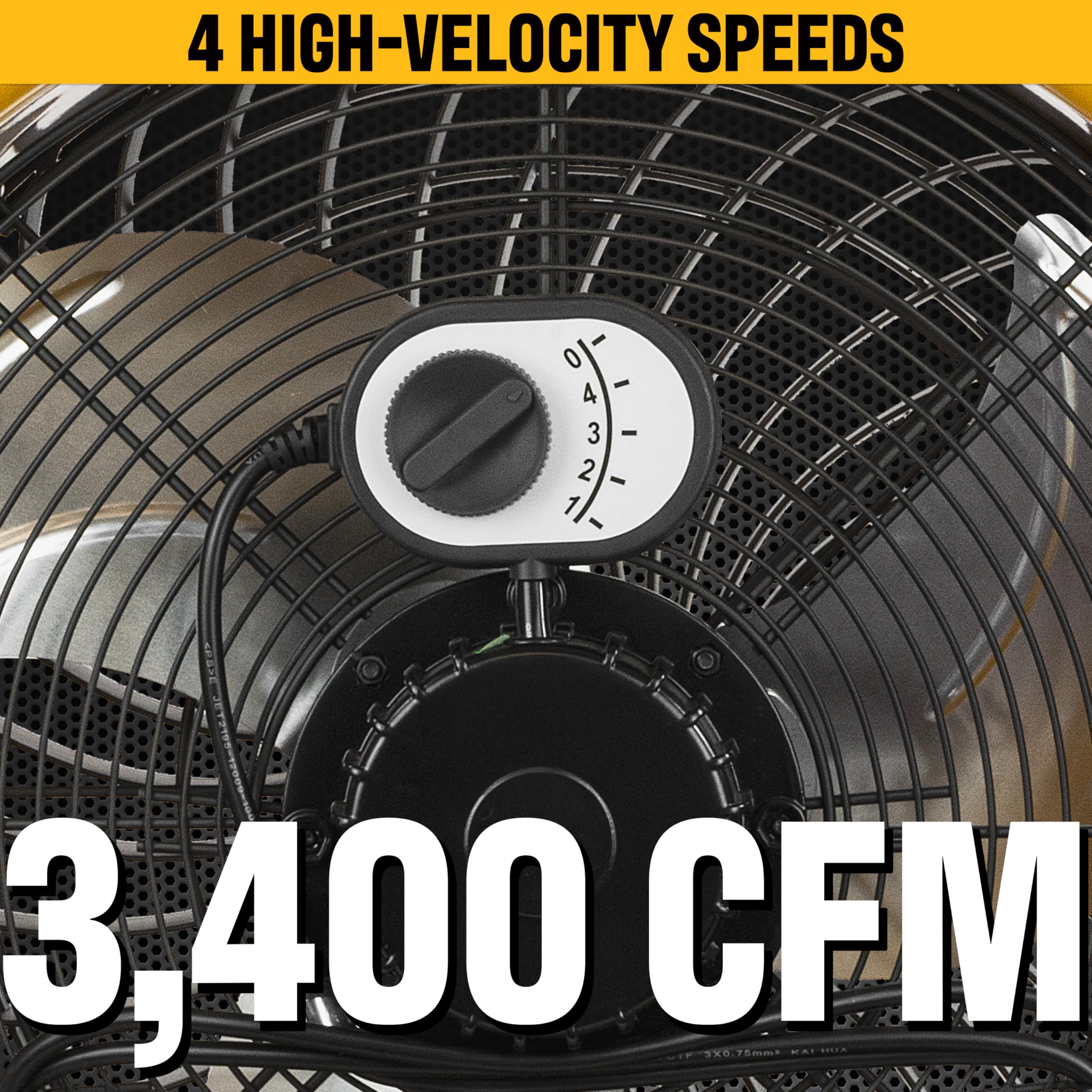 CATERPILLAR 18 Inch High Velocity Industrial Fan - 3400 CFM, 4 Speed Settings, 360° Pivoting Metal Drum Air Circulator - Heavy Duty Commercial & Home Use for Garage, Workshop, Office - Yellow - cETL Certified - Perfect for Cooling Large Spaces and Improving Air Circulation
