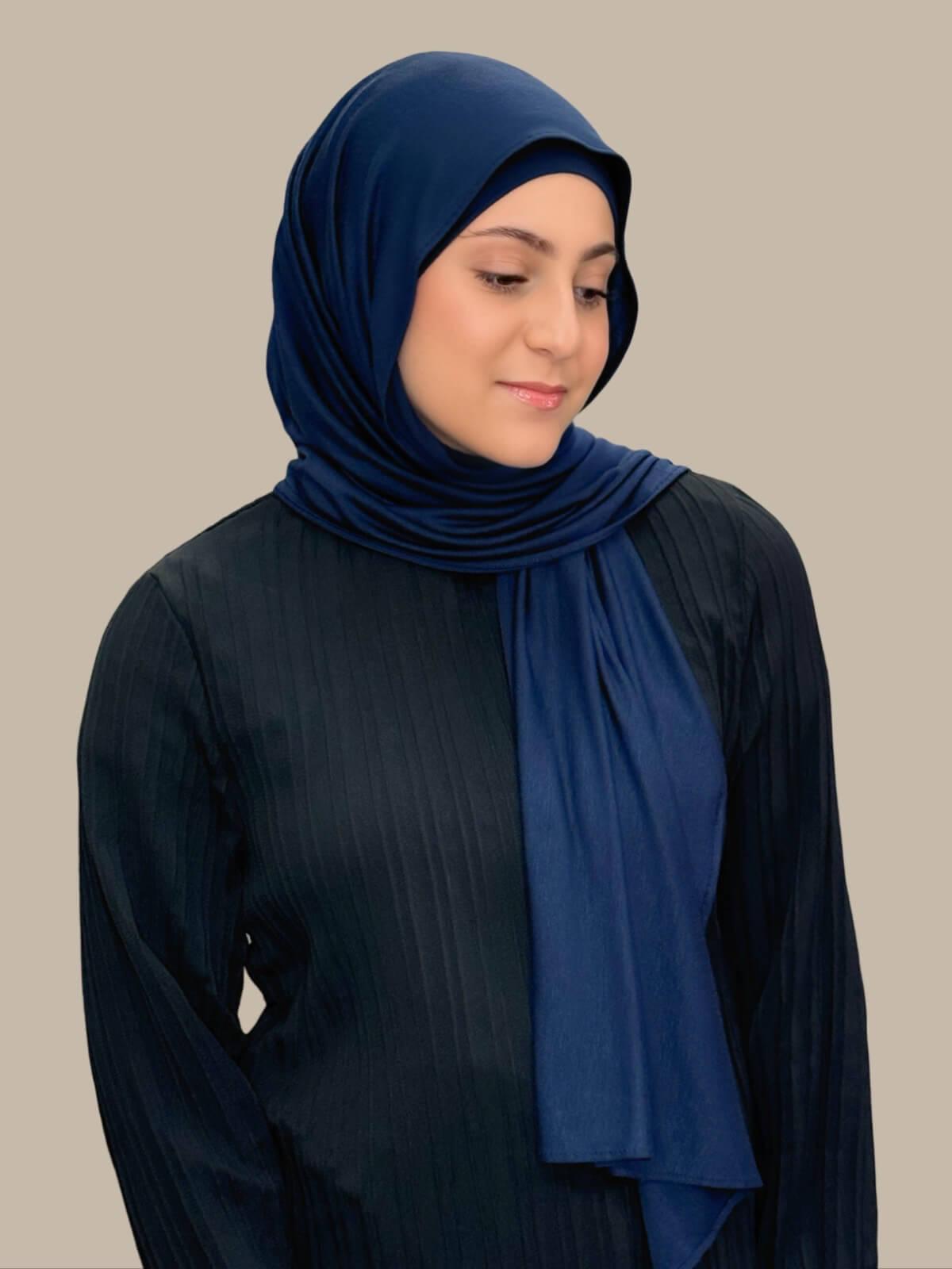 Premium Jersey Hijab for Women - Soft & Breathable Modest Scarf in Navy Blue - Perfect for Daily Wear, Work, and Prayer