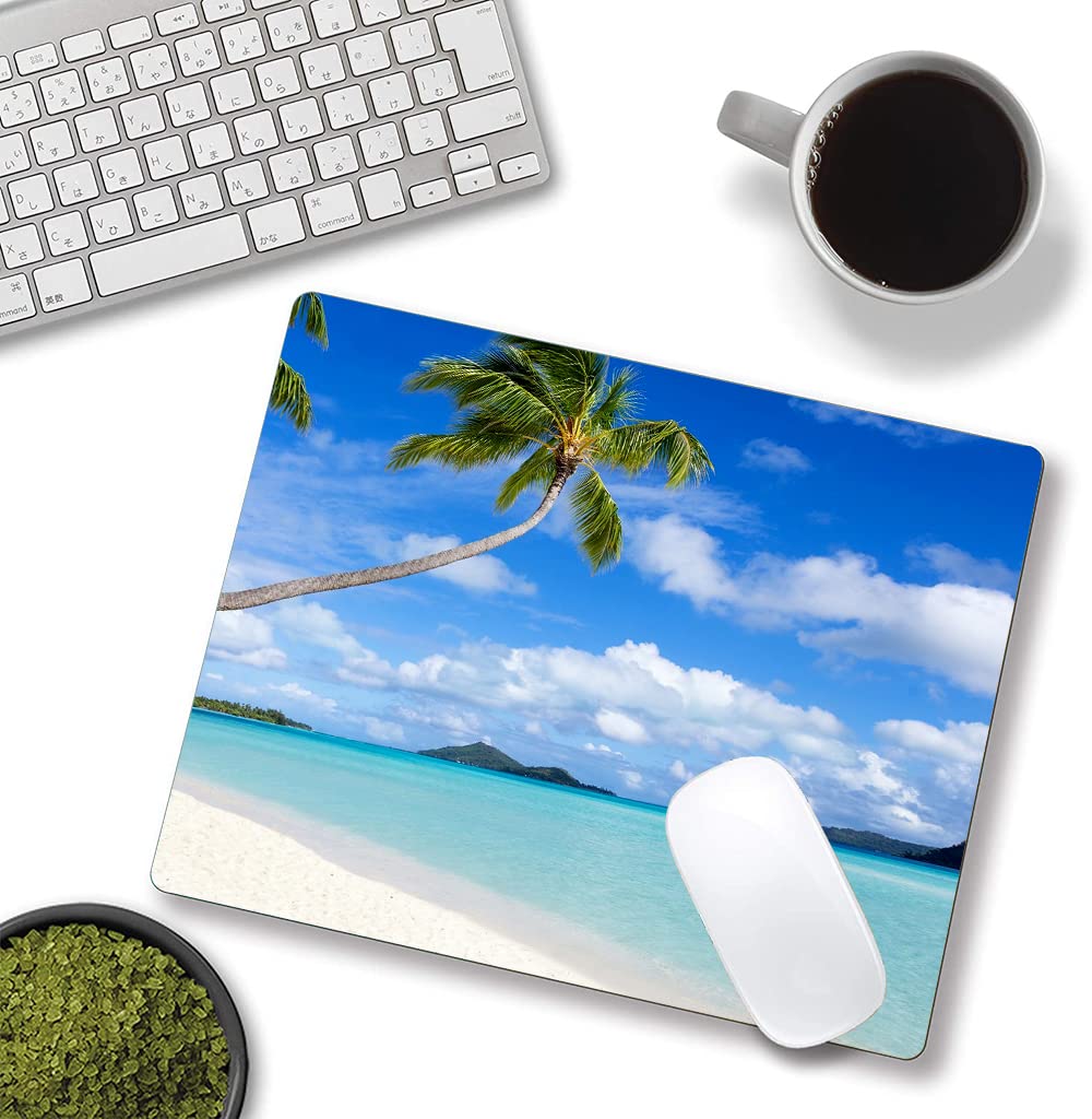 Beach Design Washable Non-Slip Mouse Pad - Square Cloth Mousepad for Office Laptop & Wireless Mouse - Cute Desk Accessory for Work & Gaming