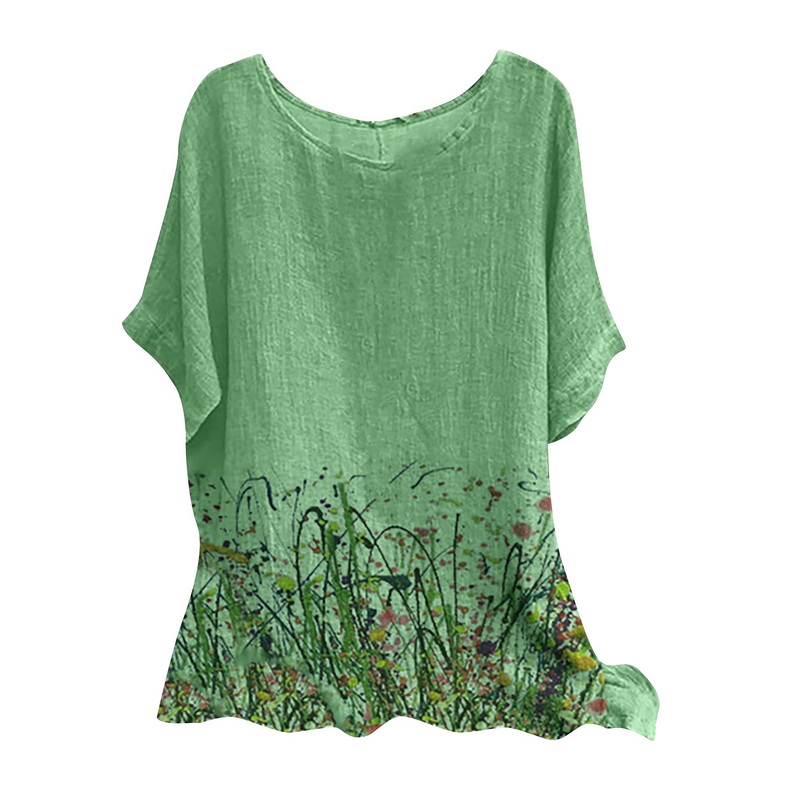 Plus Size T-Shirts for Women - Breathable Linen Summer Tops, Casual Loose Blouses & Tunics with Floral Prints | Perfect for Beach Outings, Vacation Wear & Everyday Comfort