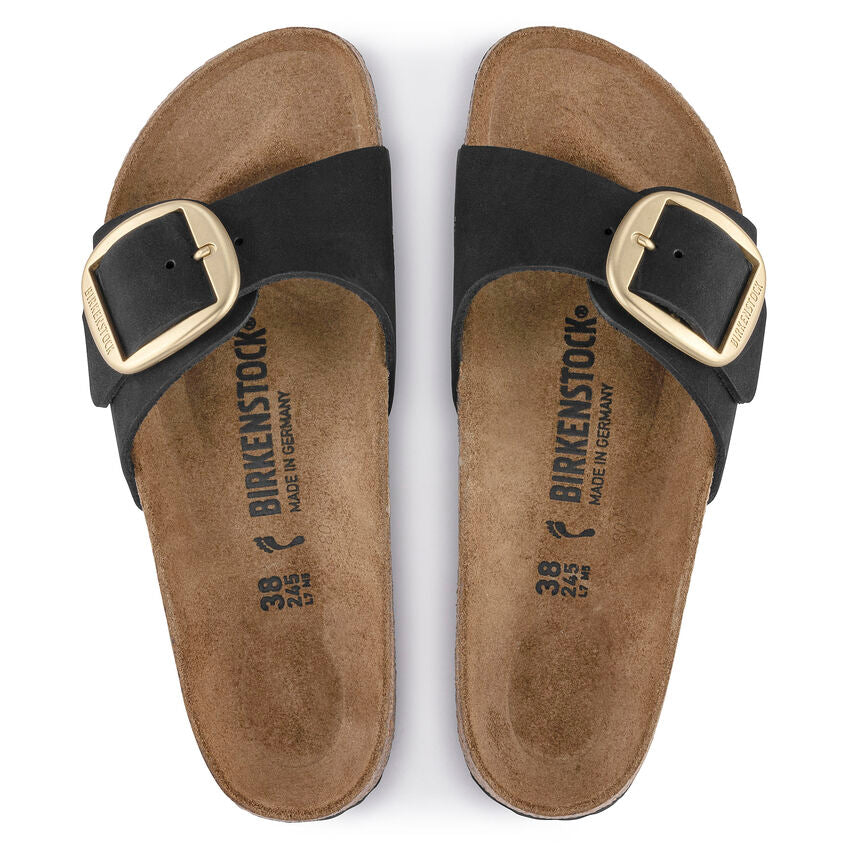 Birkenstock Madrid Big Buckle Sandals - Genuine Nubuck Leather in Black | Comfortable & Stylish Unisex Footwear for Casual Wear, Walking & Outdoor Activities
