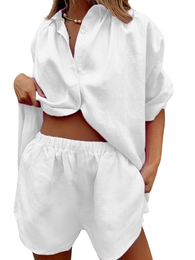 Women's Floral Print Two-Piece Shorts Outfit Set - Summer Lounge Half Sleeve Sweatsuit with Button-Down Shirt | Casual Wear, Beach Vacation, Street Style, Yoga & Relaxation