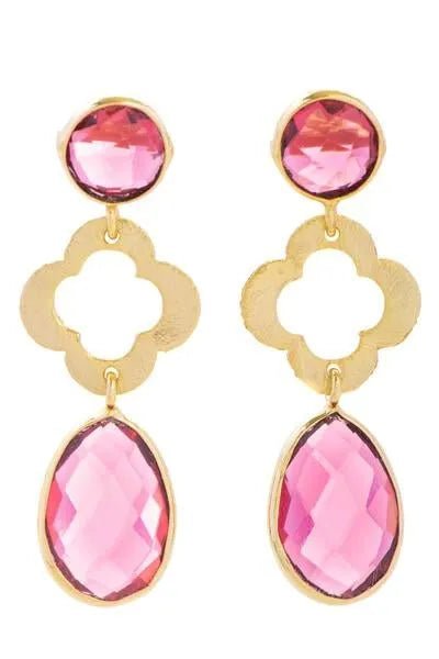 Quatrefoil Gemstone Dangle Earrings for Women - Elegant Bohemian Style Jewelry for Party, Wedding & Everyday Wear