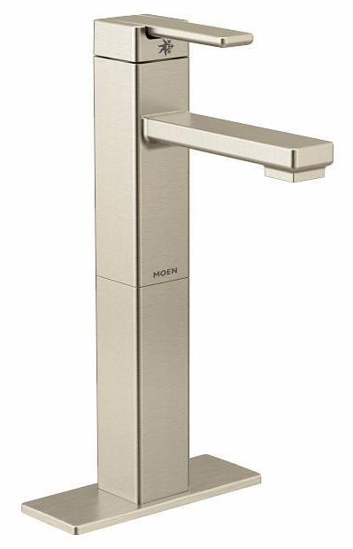 Moen S6712BN 90 Degree Single Hole High Arc Bathroom Faucet in Brushed Nickel - Perfect for Modern Bathroom Vanities and Powder Rooms