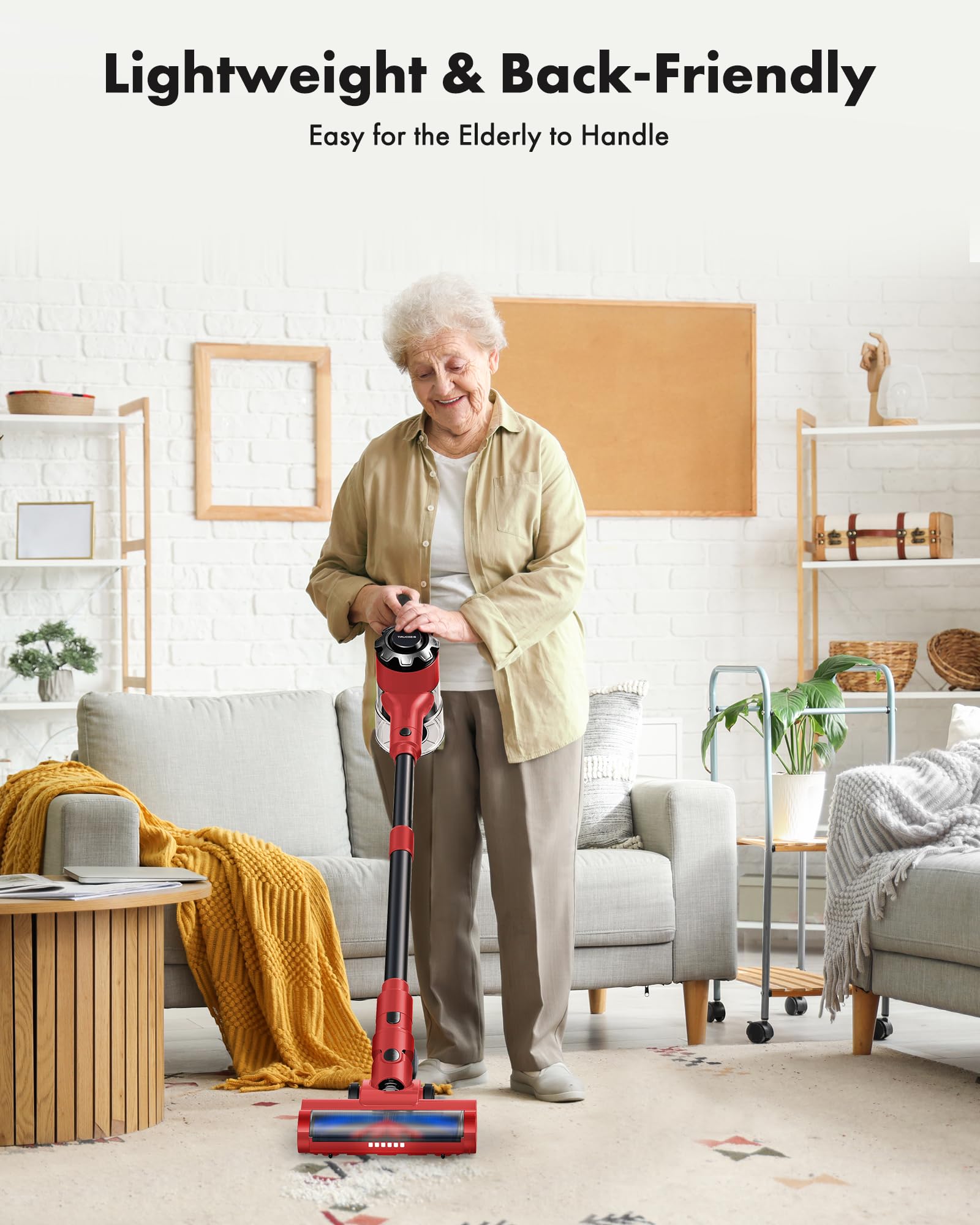 8-in-1 Cordless Vacuum Cleaner with 45min Runtime - Powerful Suction Rechargeable Stick Vacuum for Carpet, Tile, Hardwood Floors & Pet Hair - Lightweight Red Vacuum for Home Cleaning & Car Detailing