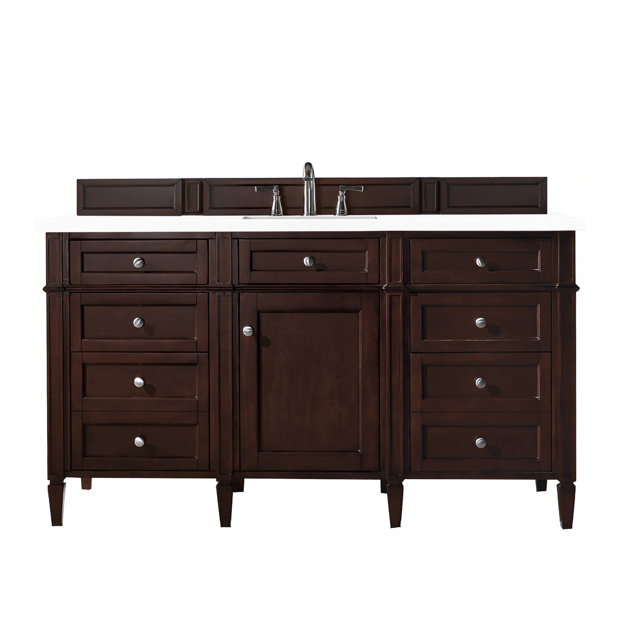 Brittany 60-Inch Burnished Mahogany Bathroom Vanity with 3CM Classic White Quartz Countertop - Perfect for Master Bathroom & Powder Room Remodeling