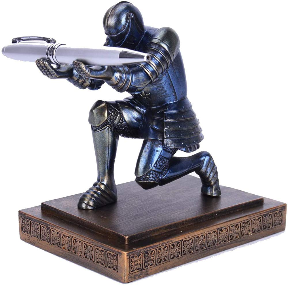 AMEY Knight Pen Holder - Cool Resin Pencil Stand for Office Desk Organizer | Home & Office Decor | Unique Gift for Men (Includes Free Pen) | Perfect for Workstation, Study Table & Gift Giving