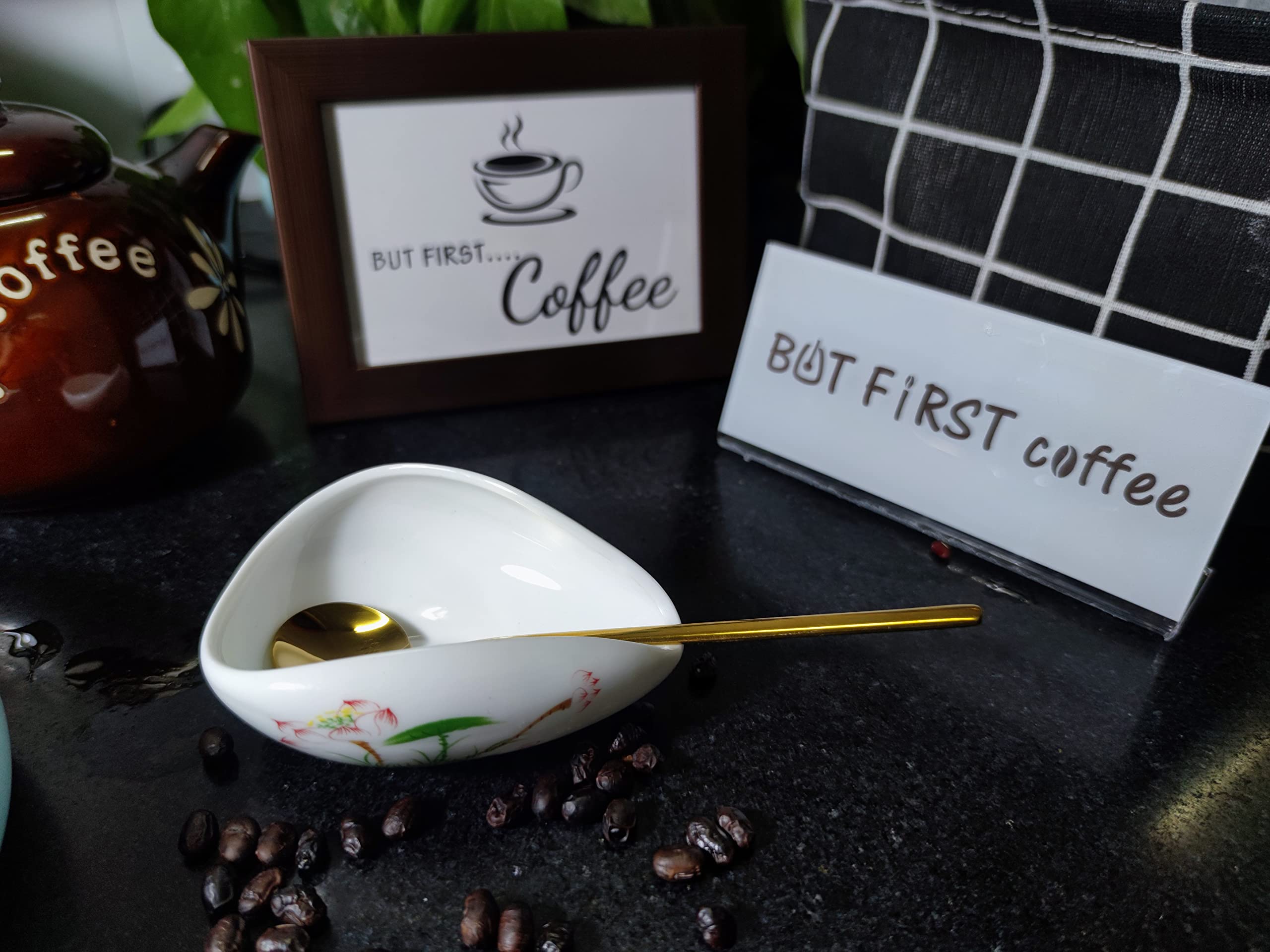 Premium Coffee Spoon Rest & Golden Spoon Set - Elegant Christmas Gifts for Coffee Lovers, Tea Spoon Holder, Coffee Stirrer Organizer - Perfect Coffee Bar Accessories for Home & Office Decor