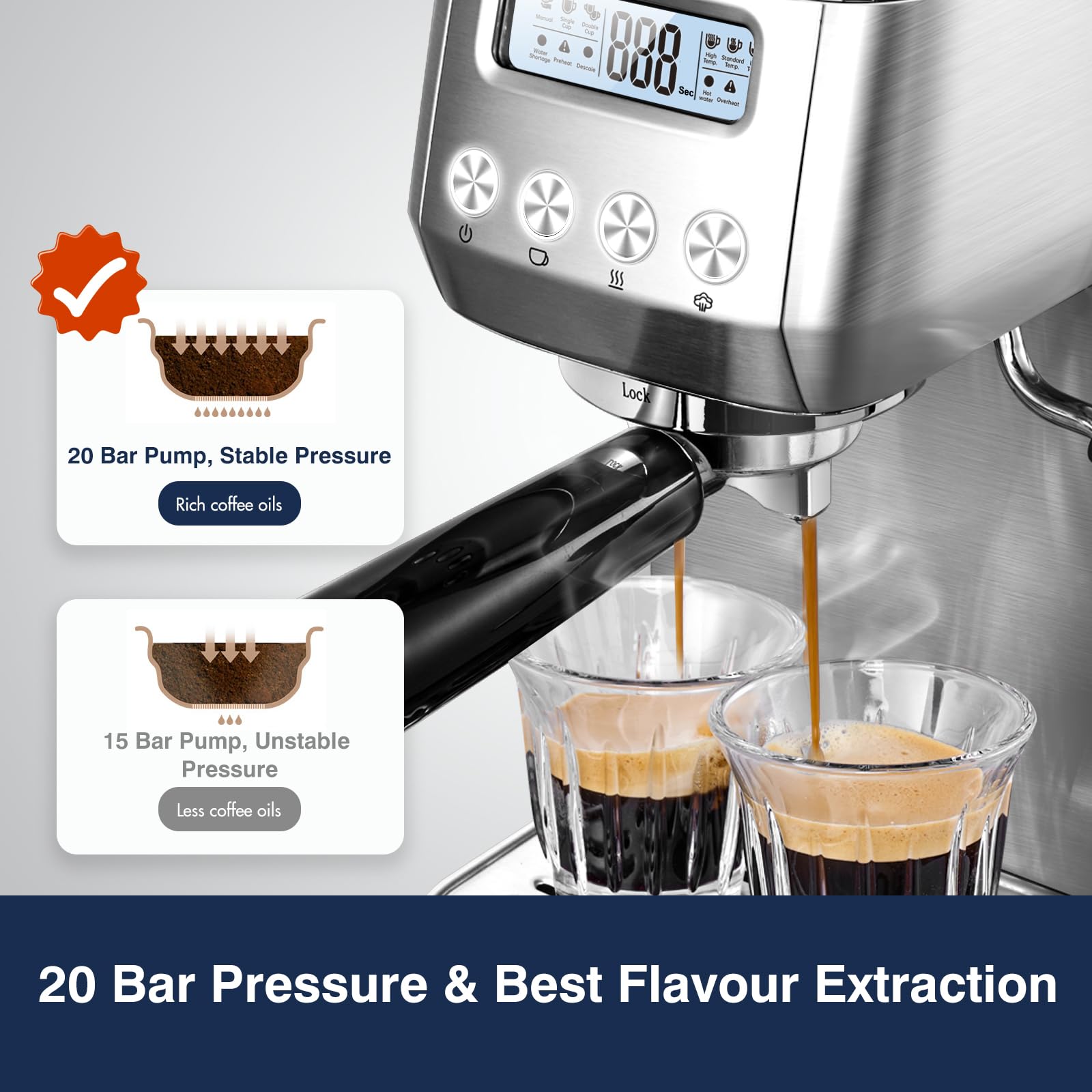 AMZCHEF 20 Bar Espresso Machine with Milk Frother, LCD Display & Adjustable Temperature - Compact Cappuccino Maker for Home, Office Use - Perfect Coffee Gift for Friends & Family (Ideal for Morning Brews, Entertaining Guests & Small Spaces)