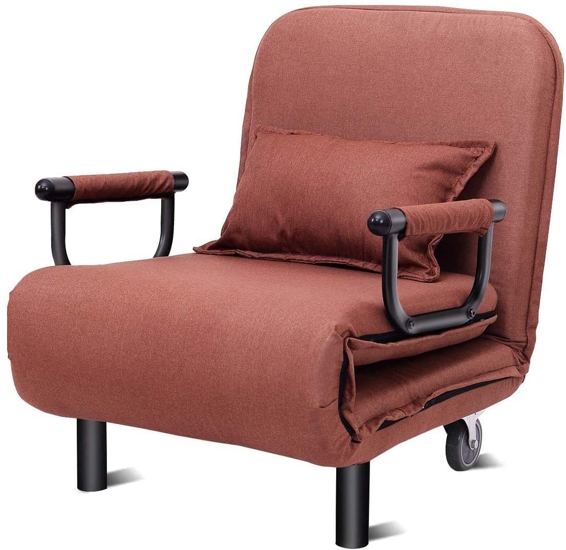 ARLIME Convertible Sofa Chair Bed - Foldable Arm Lounge Couch with Pillow, Sleeper Recliner for Living Room, Home Office & Small Spaces (Coffee Brown) - Perfect for Guest Rooms, Apartments and Studio Living