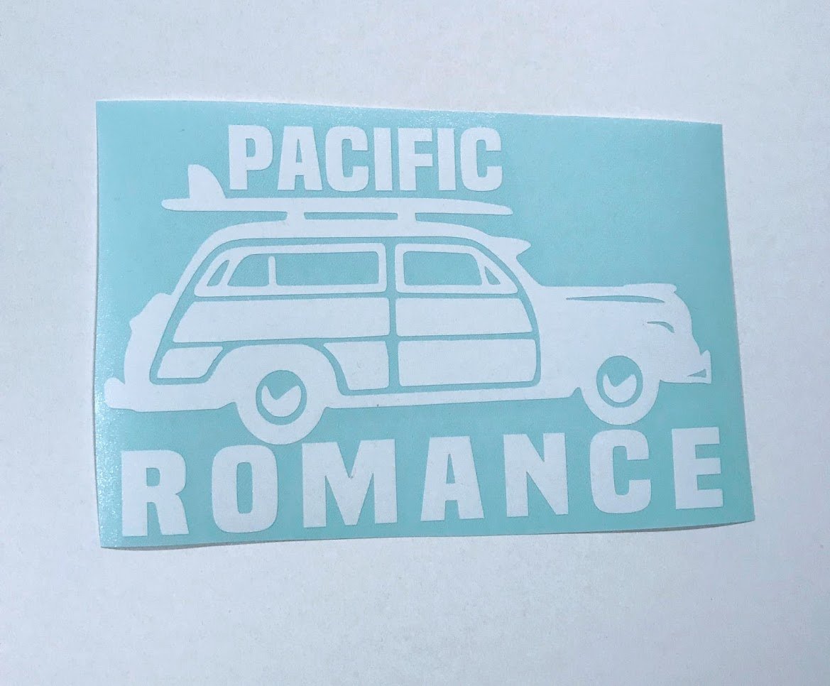 Woody Pacific Romance White Vinyl Car Decal - Summer Vibes Only - Perfect for Beach Road Trips & Summer Car Decor