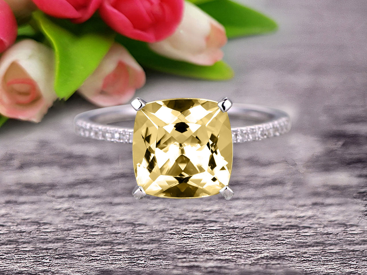 1.25 Carat Cushion Cut Champagne Moissanite Engagement Ring in 10K White Gold - Perfect for Proposals, Anniversaries & Bridal Jewelry