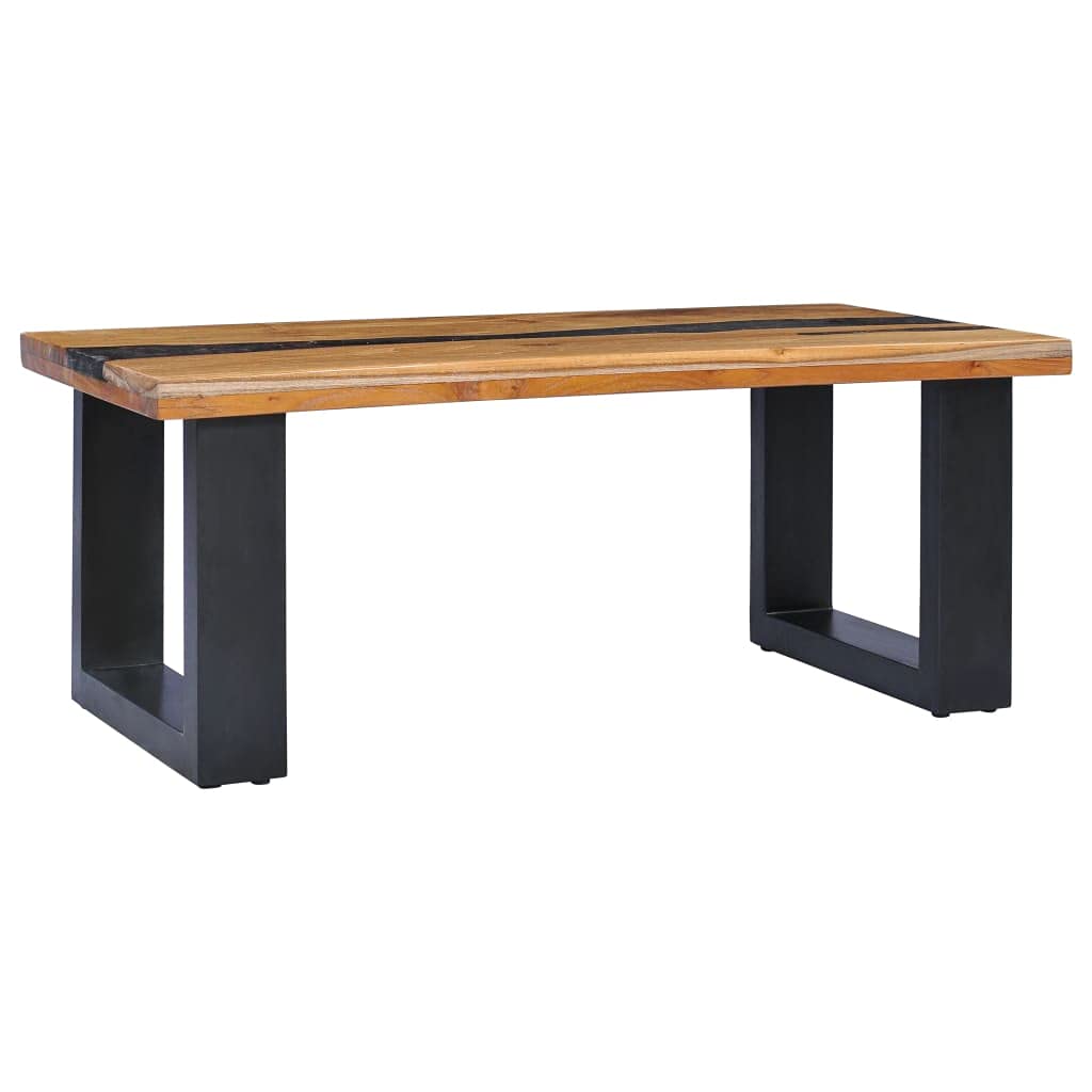 Solid Teak Wood Rectangular Coffee Table - 39.3x19.6x15.7 Inches Modern Side Table for Living Room, Office & Reception Areas | Durable Polyresin Finish | Perfect as Couch Table, Tea Table or End Table for Home Decor