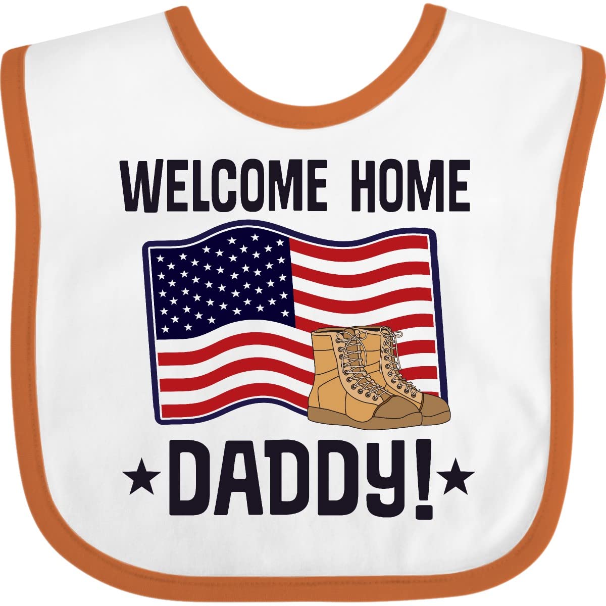 Inktastic Military Daddy Welcome Home Baby Bib - Soft Cotton Infant Feeding Bib for Newborns & Toddlers - Perfect for Homecoming, Military Family Gifts & Everyday Use