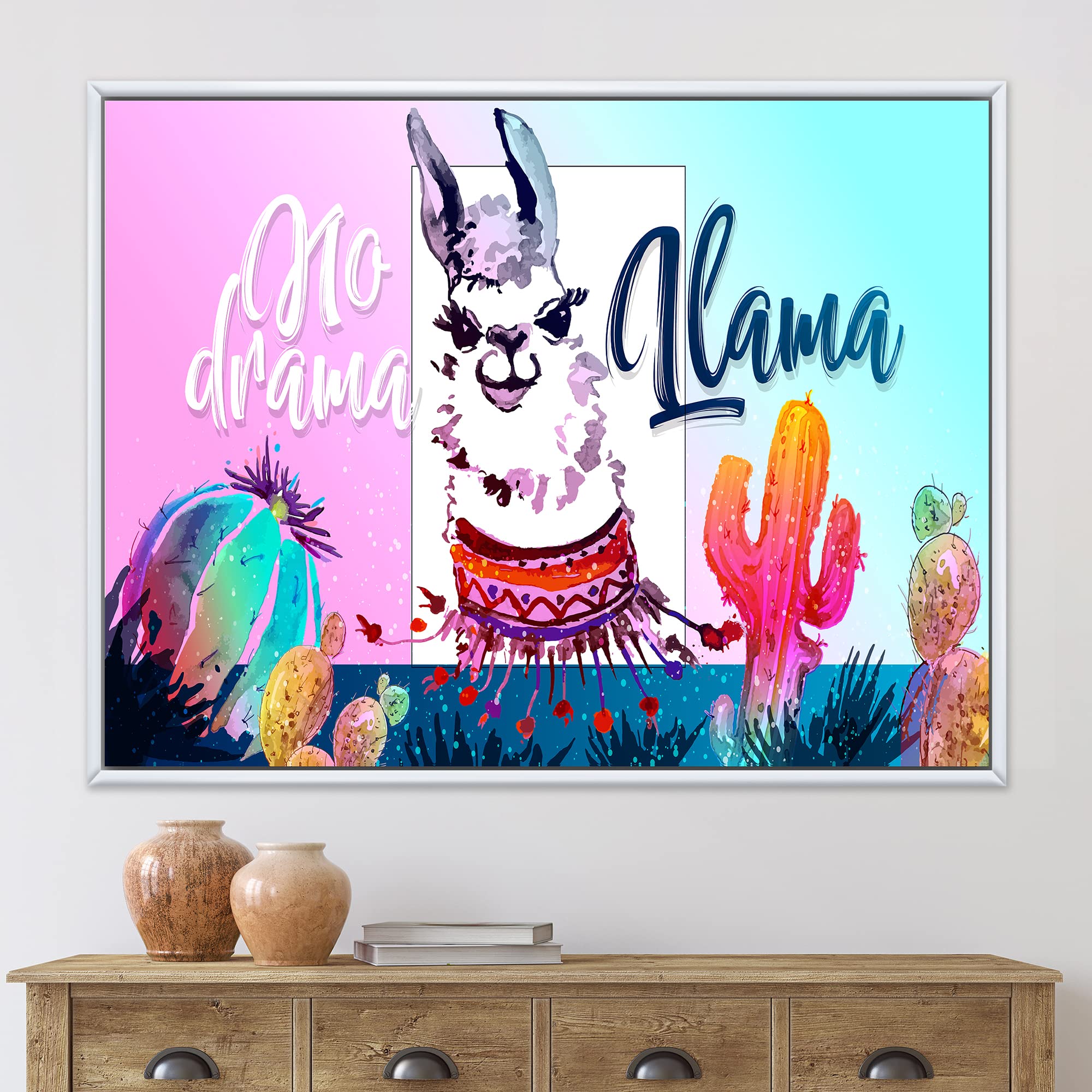 No Drama Llama Framed Canvas Wall Art Print - Cute Kids Room Decor, Nursery Decor, Playroom Wall Art for Children's Bedroom & Classroom