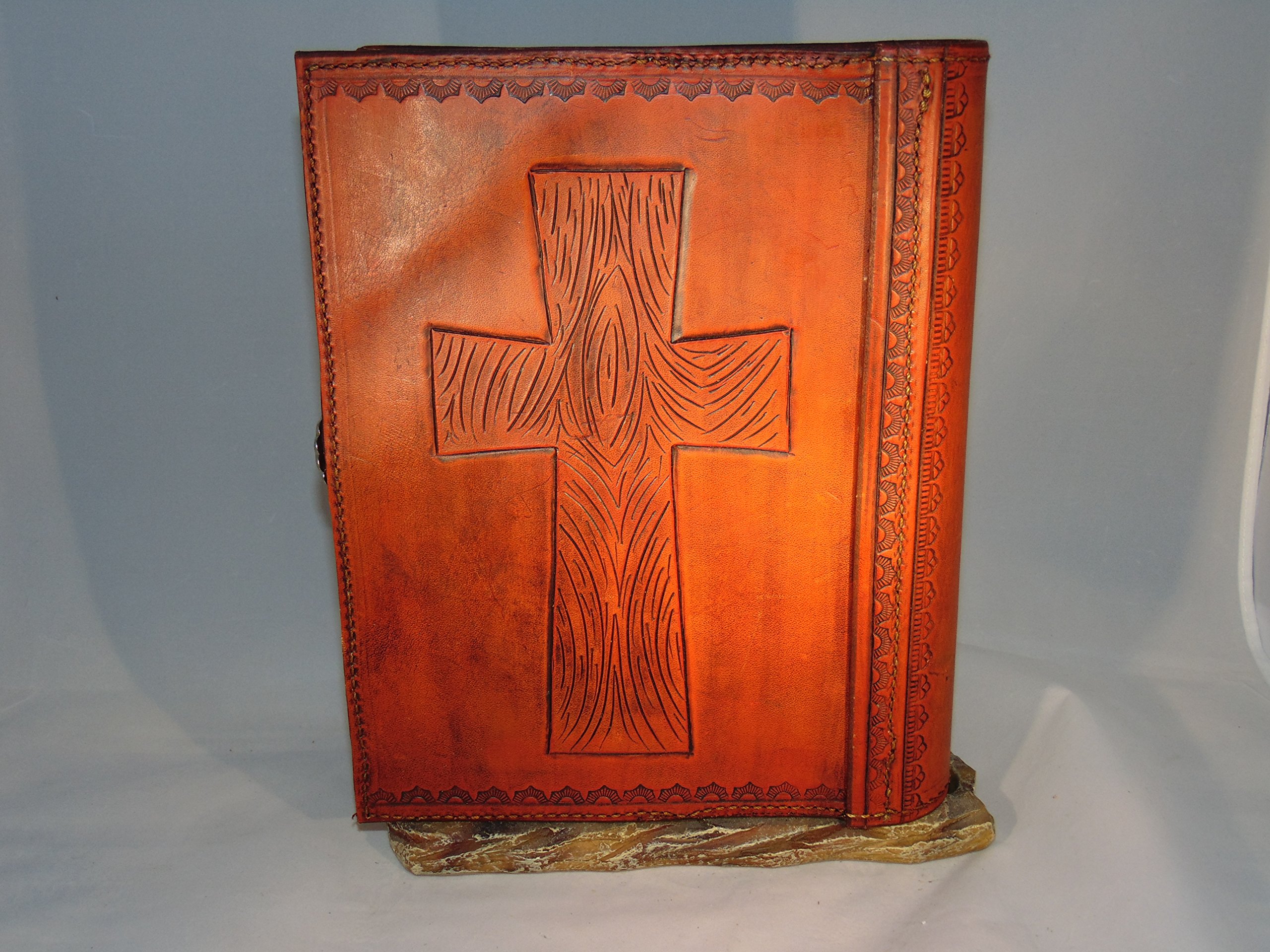 Premium Genuine Leather Bible Cover with Jesus Design - Religious Gift for Christians, Church, Bible Study & Daily Devotion