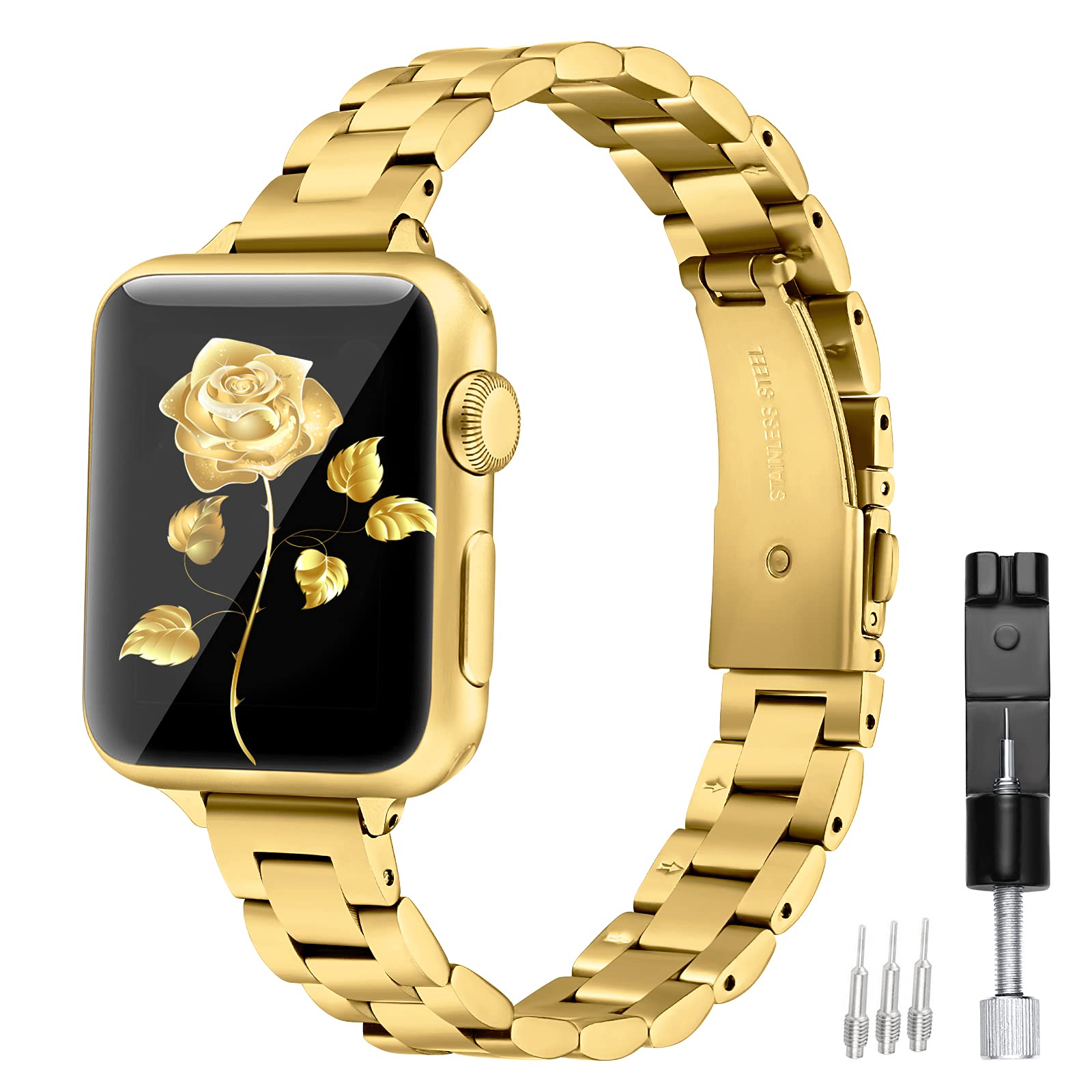 FastGo Stainless Steel Watch Band for Apple Watch 38mm 40mm 41mm - Slim Metal Bracelet Strap Compatible with iWatch SE Series 7/6/5/4/3/2/1 - Perfect for Women's Fashion, Workout & Everyday Wear