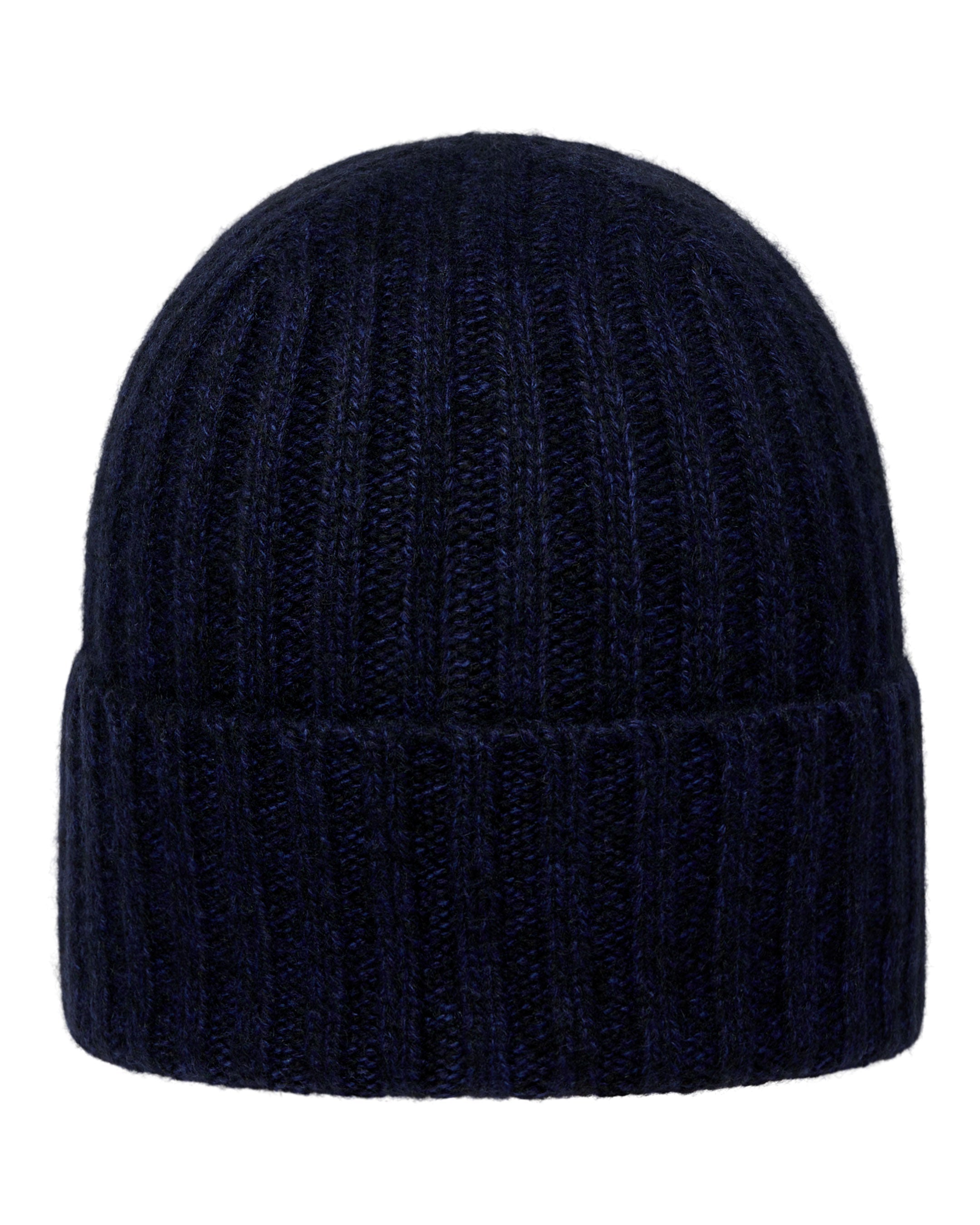 Unisex Chunky Ribbed Cashmere Beanie Hat - Soft Winter Warm Knit Hat for Men & Women - Navy Blue Melange Color - Perfect for Skiing, Snowboarding & Cold Weather Activities