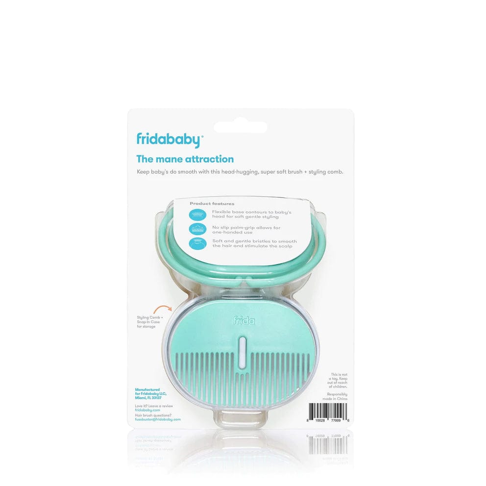 Fridababy Baby Hairbrush and Comb Set with Travel Case - Gentle Newborn Scalp Massager for Cradle Cap Care - Perfect for Home, Travel, and Diaper Bag Essentials