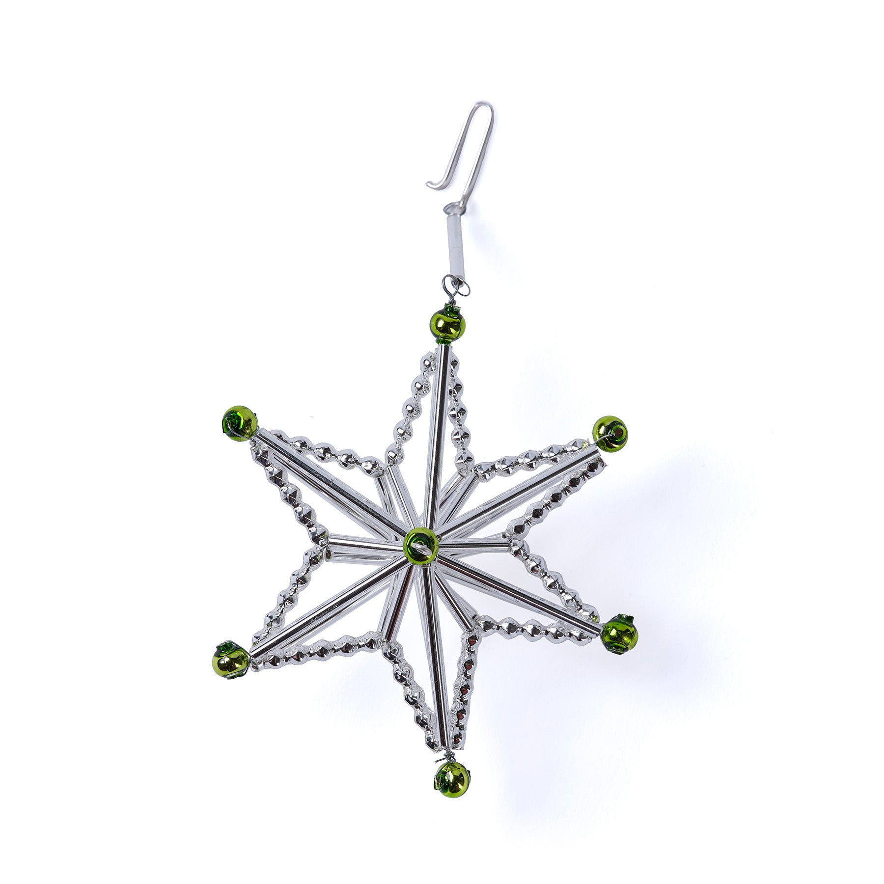 Silver and Green Star Ornament - Christmas Tree Decor, Holiday Party Decoration, Festive Home Decor for Xmas & New Year