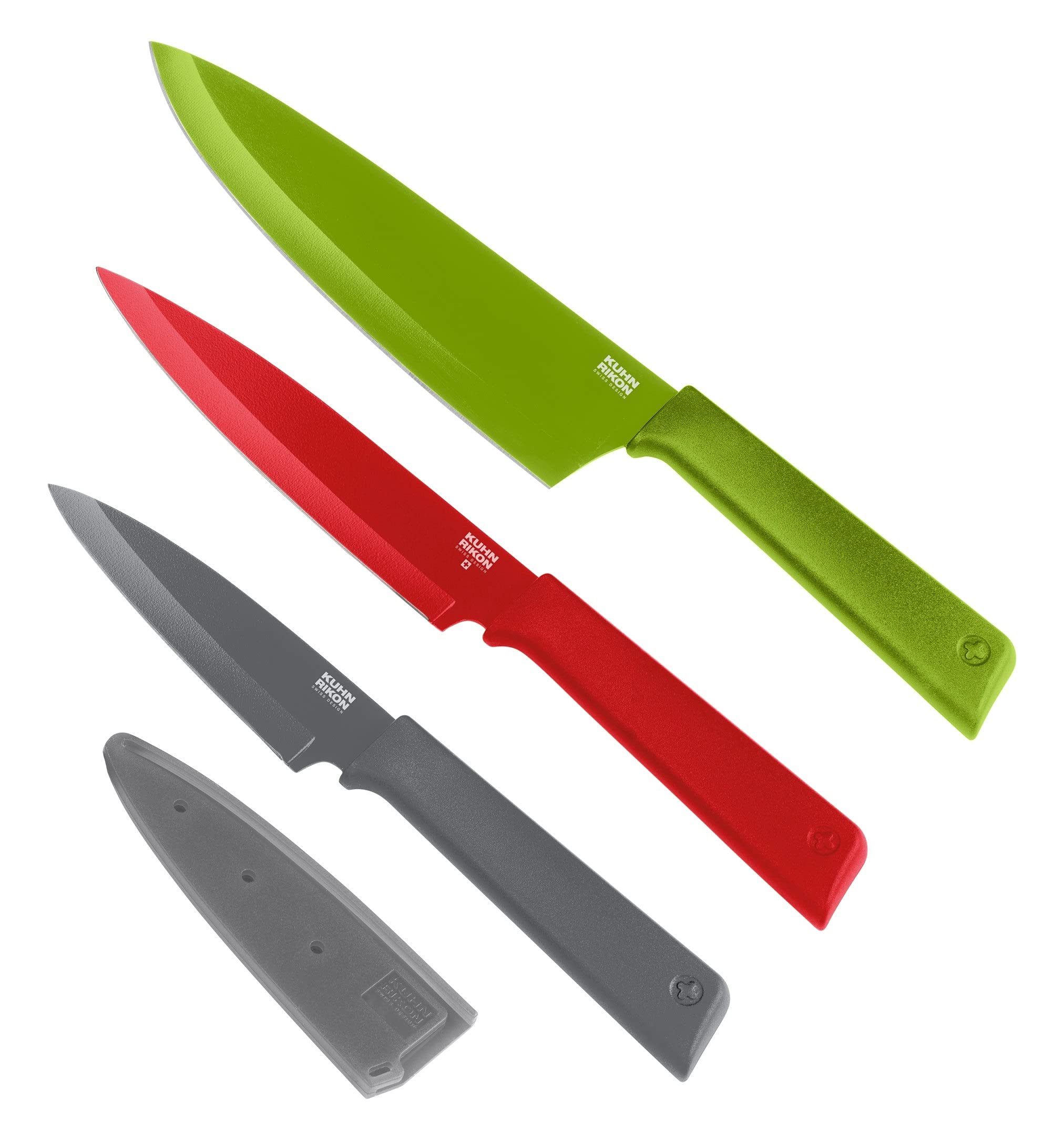 **Kuhn Rikon Colori+ Essential 3-Piece Kitchen Knife Set – Chef Knife, Utility Knife, Paring Knife – Ultra Sharp Stainless Steel Blades – 3-Year Warranty – Perfect for Chopping, Slicing, and Dicing Vegetables, Fruits, and Meats**