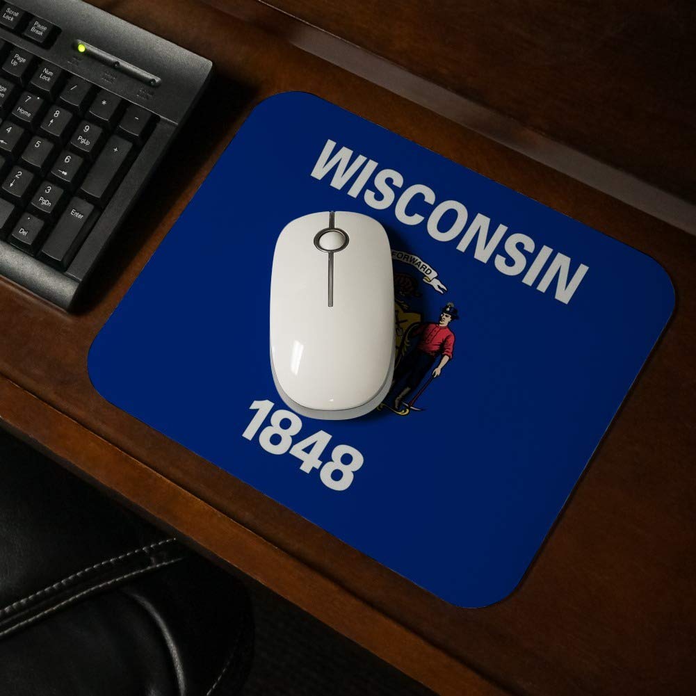 Wisconsin State Flag Low Profile Thin Mouse Pad - Non-Slip Rubber Base, Smooth Surface for Gaming & Office Use - Perfect for Home, Work & Travel Laptop Setup