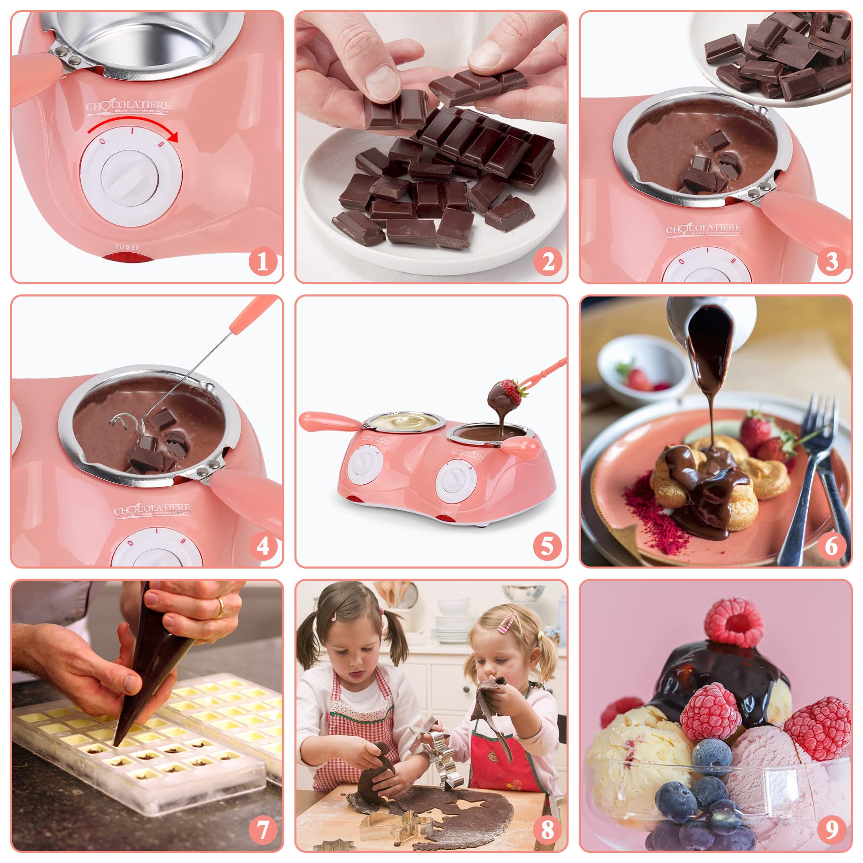 Electric Chocolate Fondue Maker - Double Melting Pot for Milk Chocolate, Cheese, Butter & Candy | Mini Chocolate Melter for Home, Parties & Gifts | Perfect for Valentine's Day, Christmas & Dessert Making