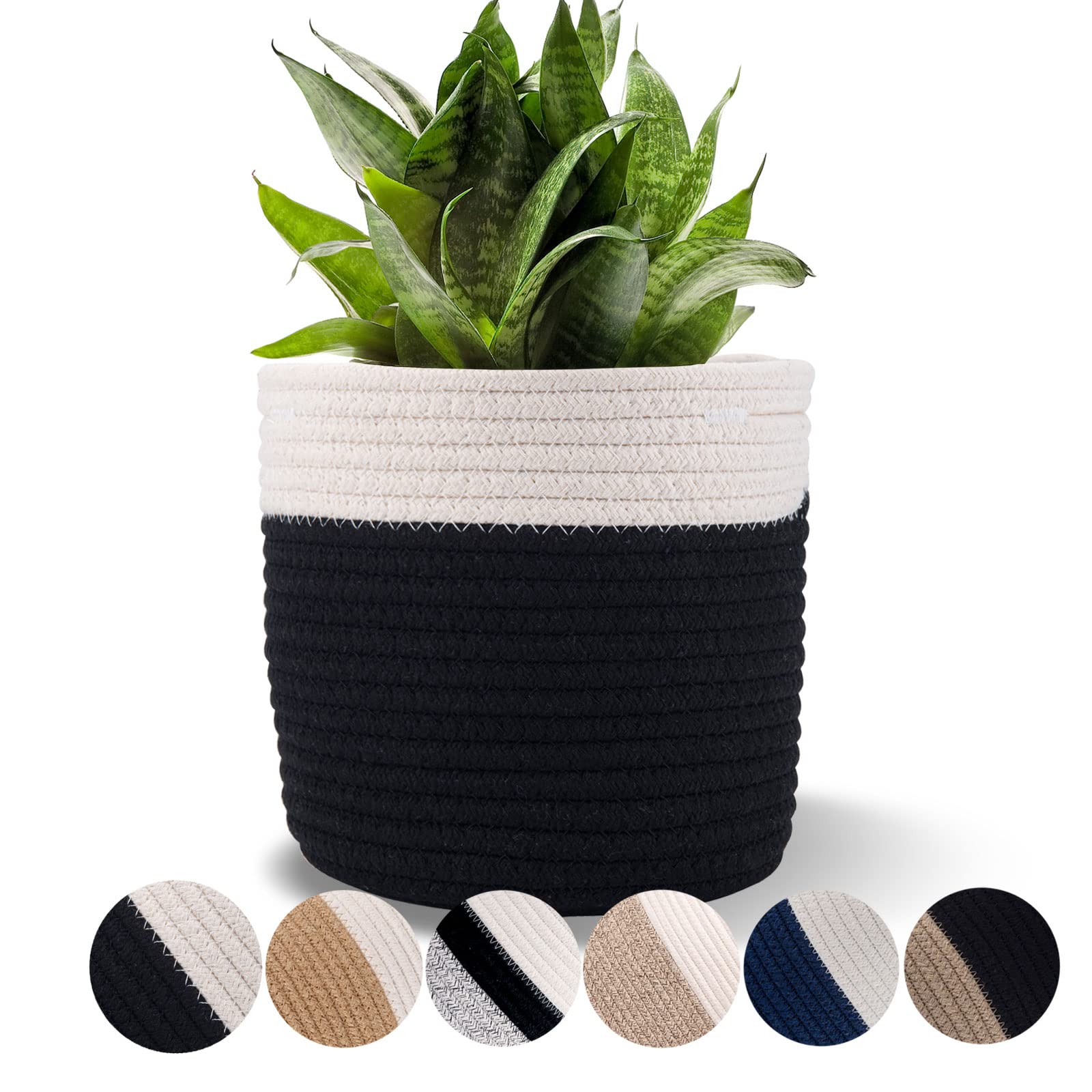 6.5 Inch Cotton Rope Woven Planter Basket - Indoor Flower Pot Cover, Storage Basket for Crafts & Home Organization, Modern Decor (6.75