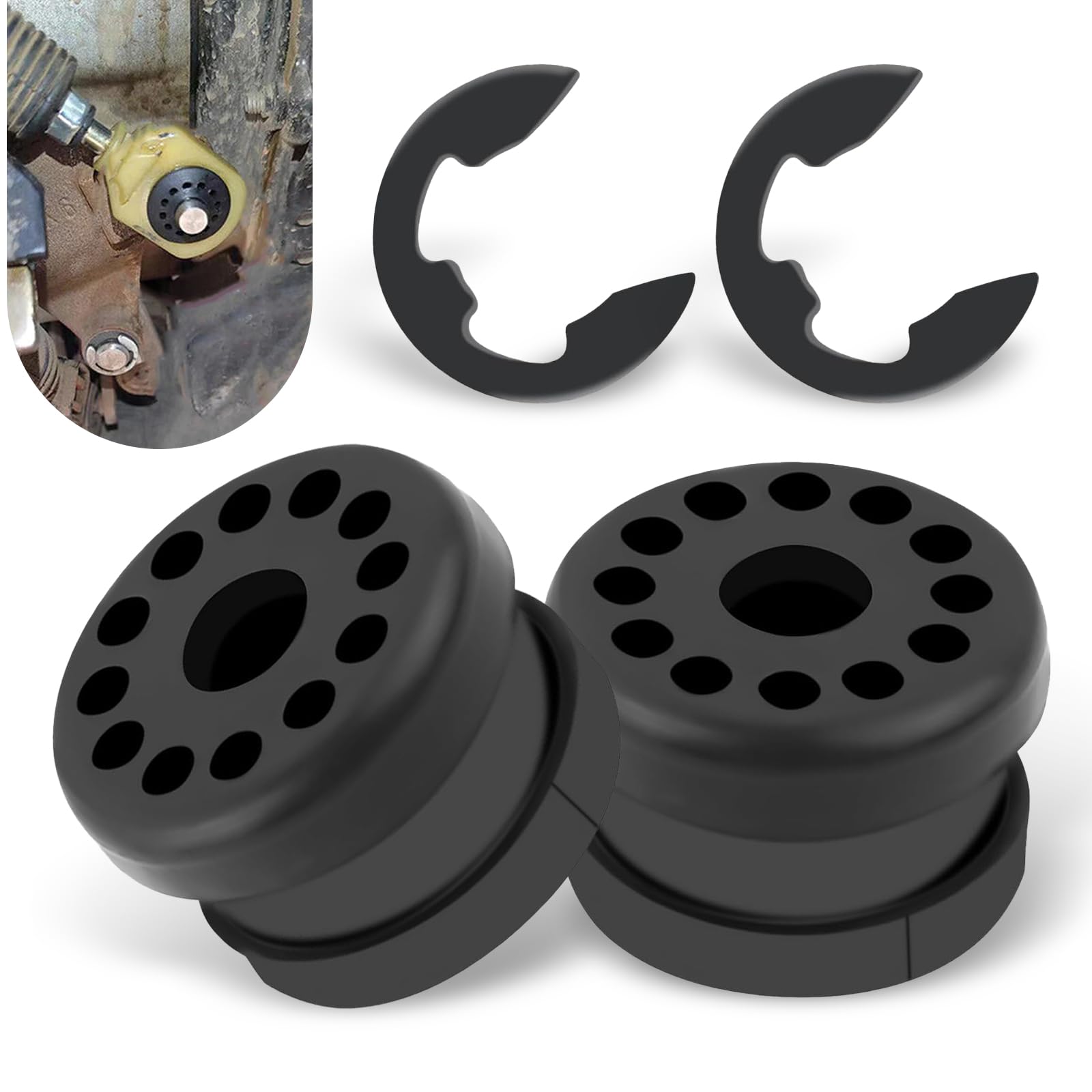 2 PCS Car Transmission Shift Linkage Grommet Bushing Kit with E-ring Clips - OEM 68078975AA 68078974AA Replacement - Compatible with Dodge Ram 2500 3500 - Durable Black Rubber Bushings for Smooth Gear Shifting - Perfect for Transmission Repair & Maintenance